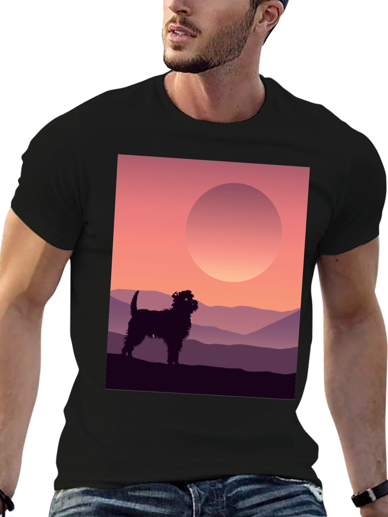 Dog Silhouette Sunset Graphic Tee