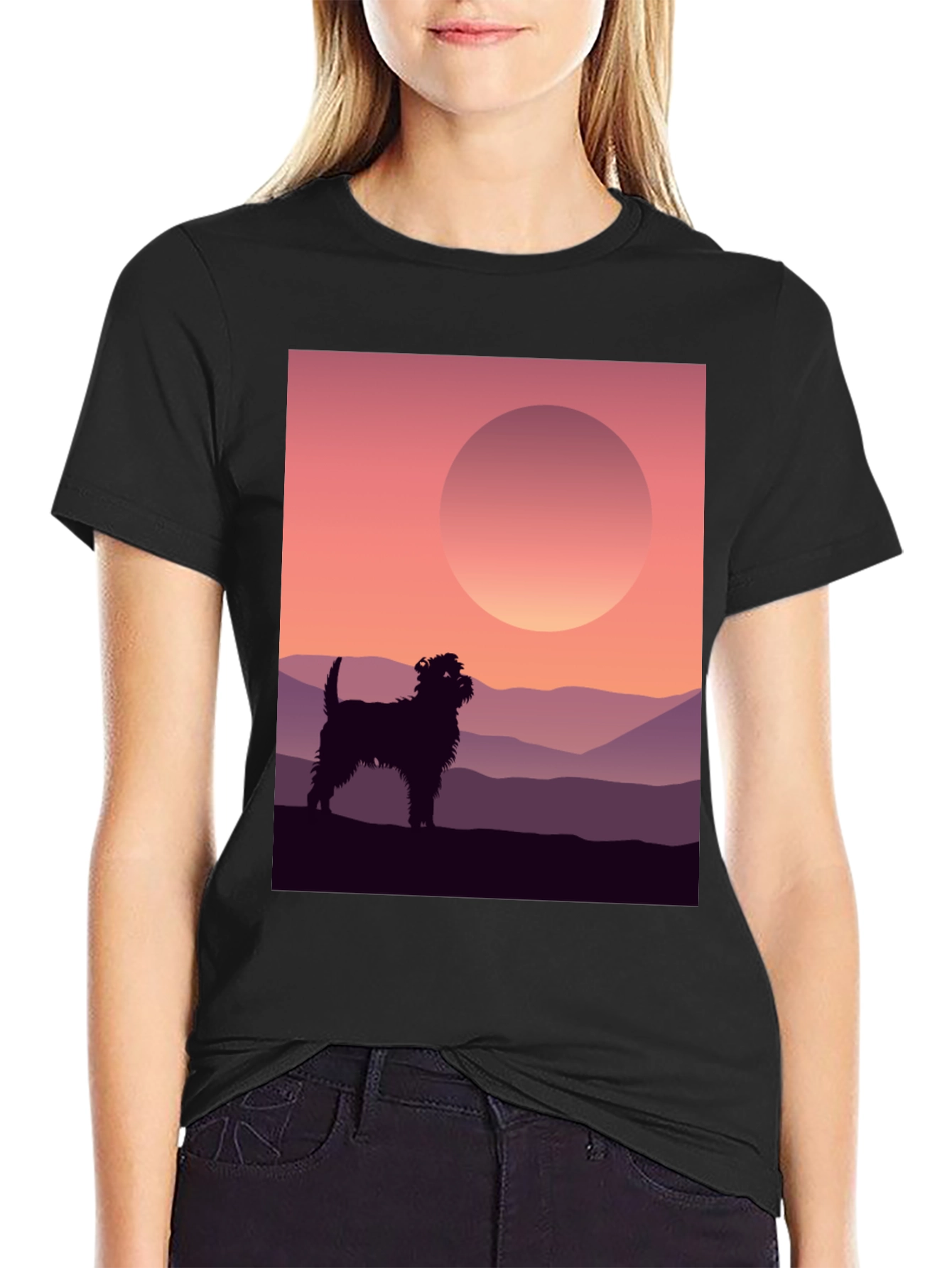 Dog Silhouette Sunset Graphic Tee