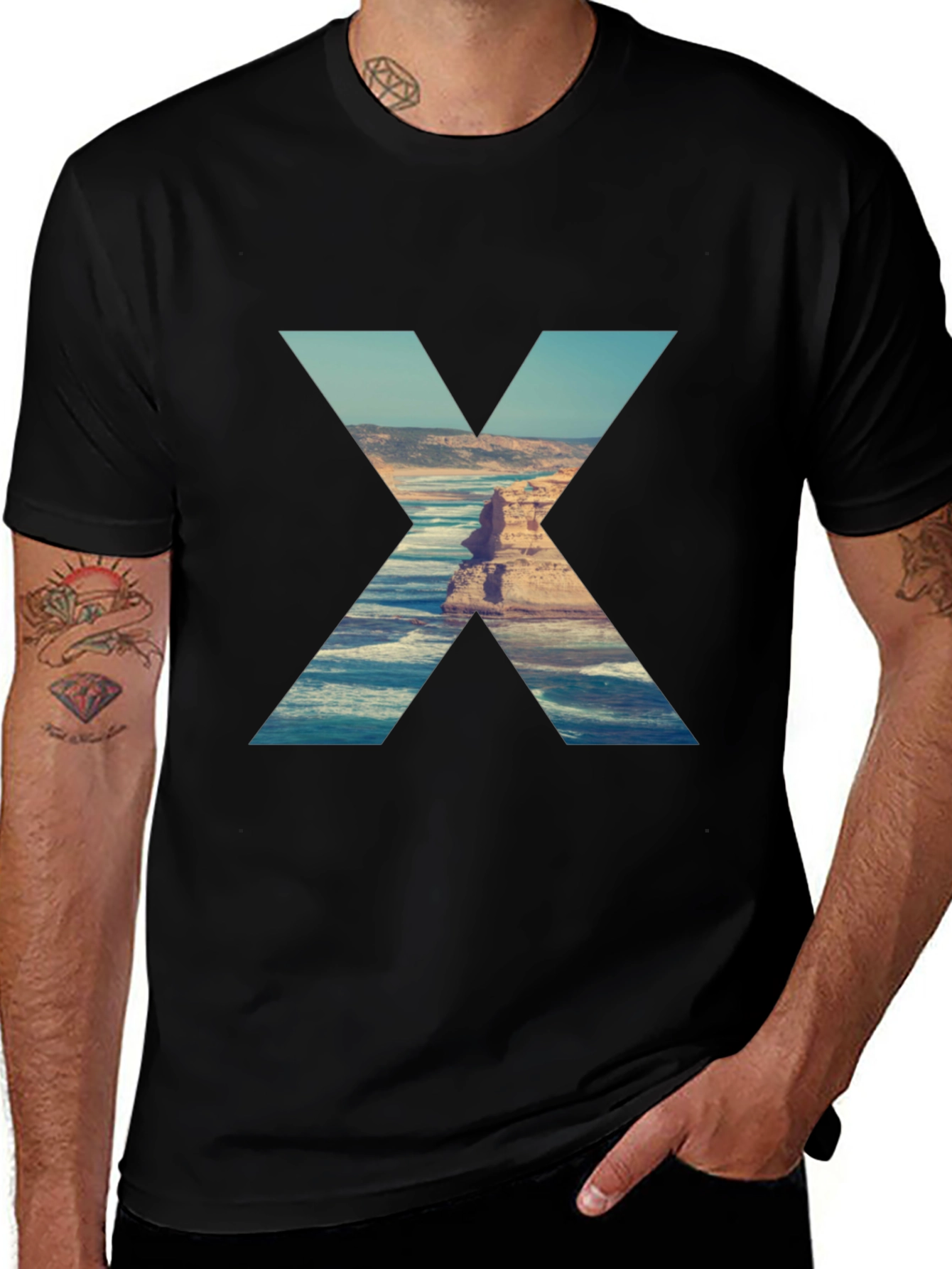 Ocean View Graphic Tee - Black Cotton Blend