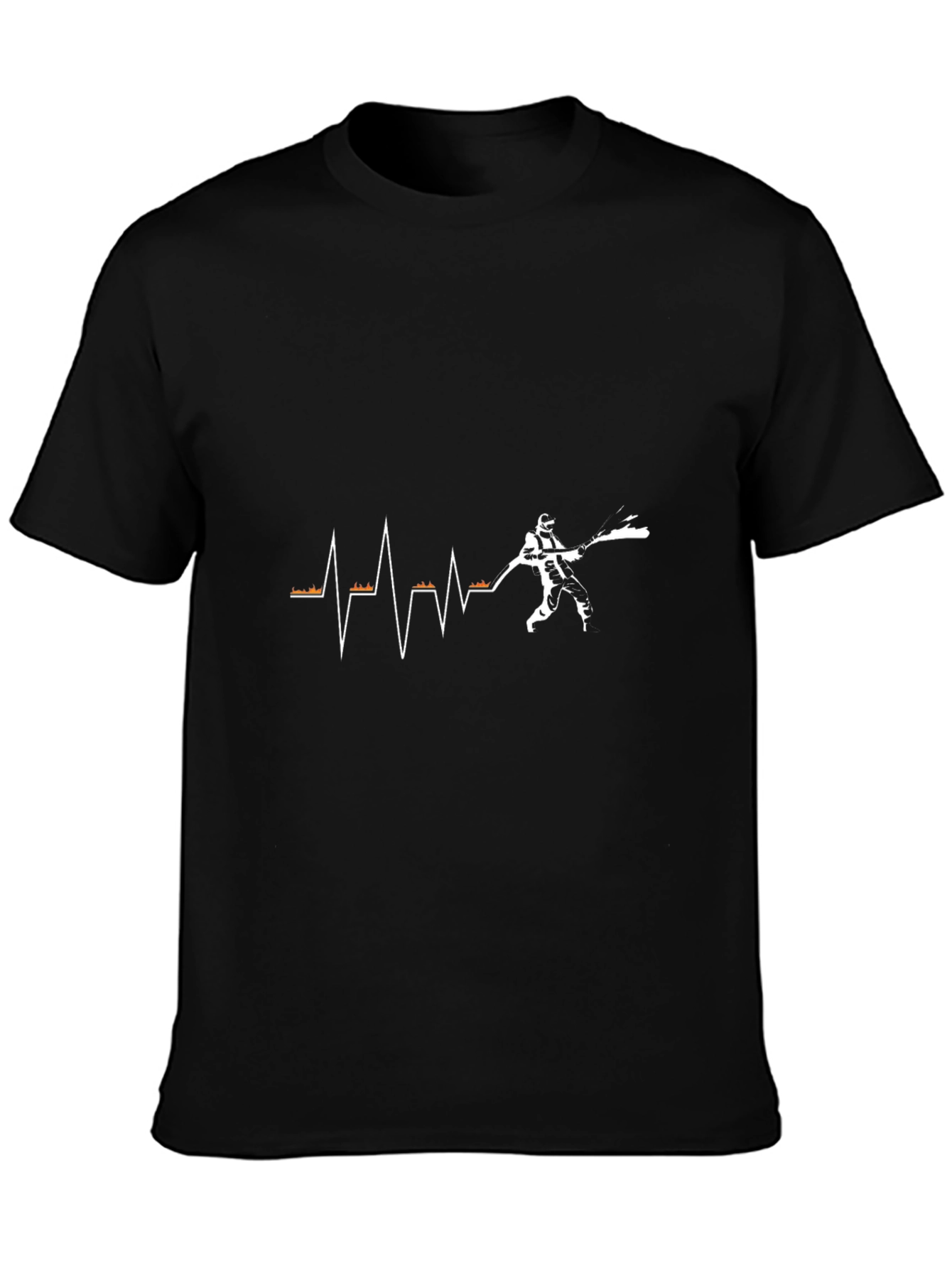 Firefighter Heartbeat T-Shirt - Black Crew Neck Tee