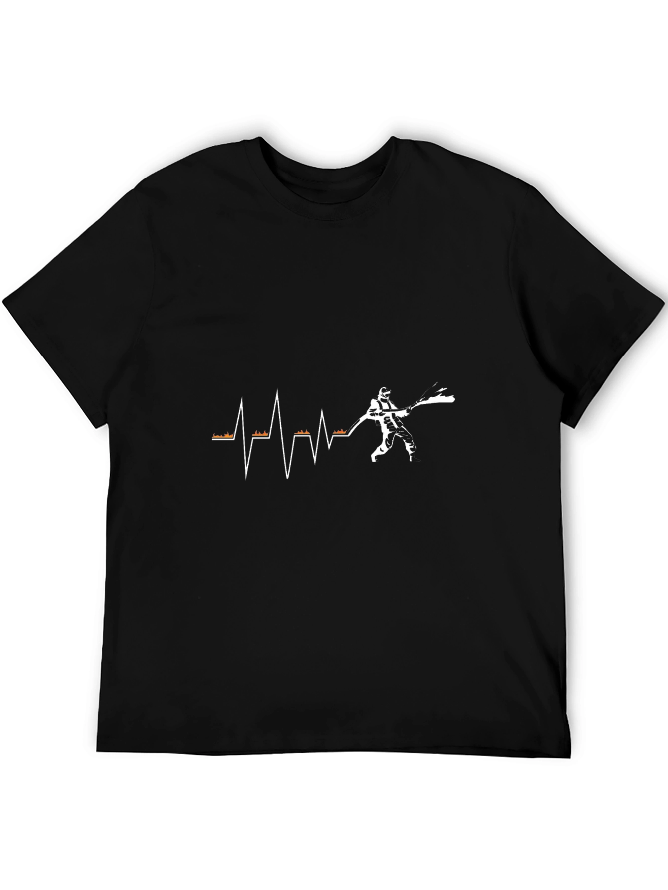 Firefighter Heartbeat T-Shirt - Black Crew Neck Tee