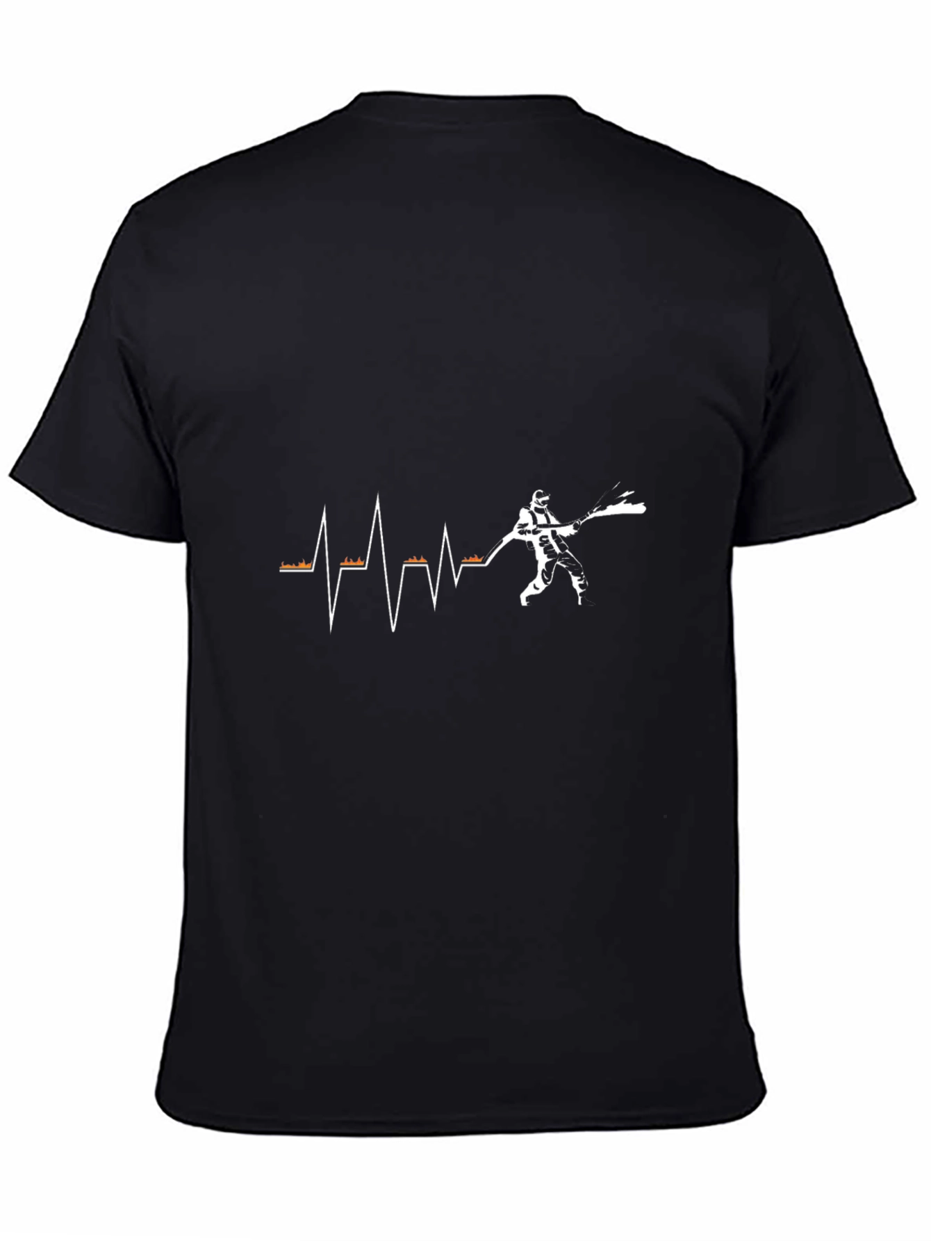 Firefighter Heartbeat T-Shirt - Black Crew Neck Tee
