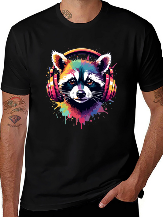 Raccoon DJ Graphic Tee - Cool Colorful Design