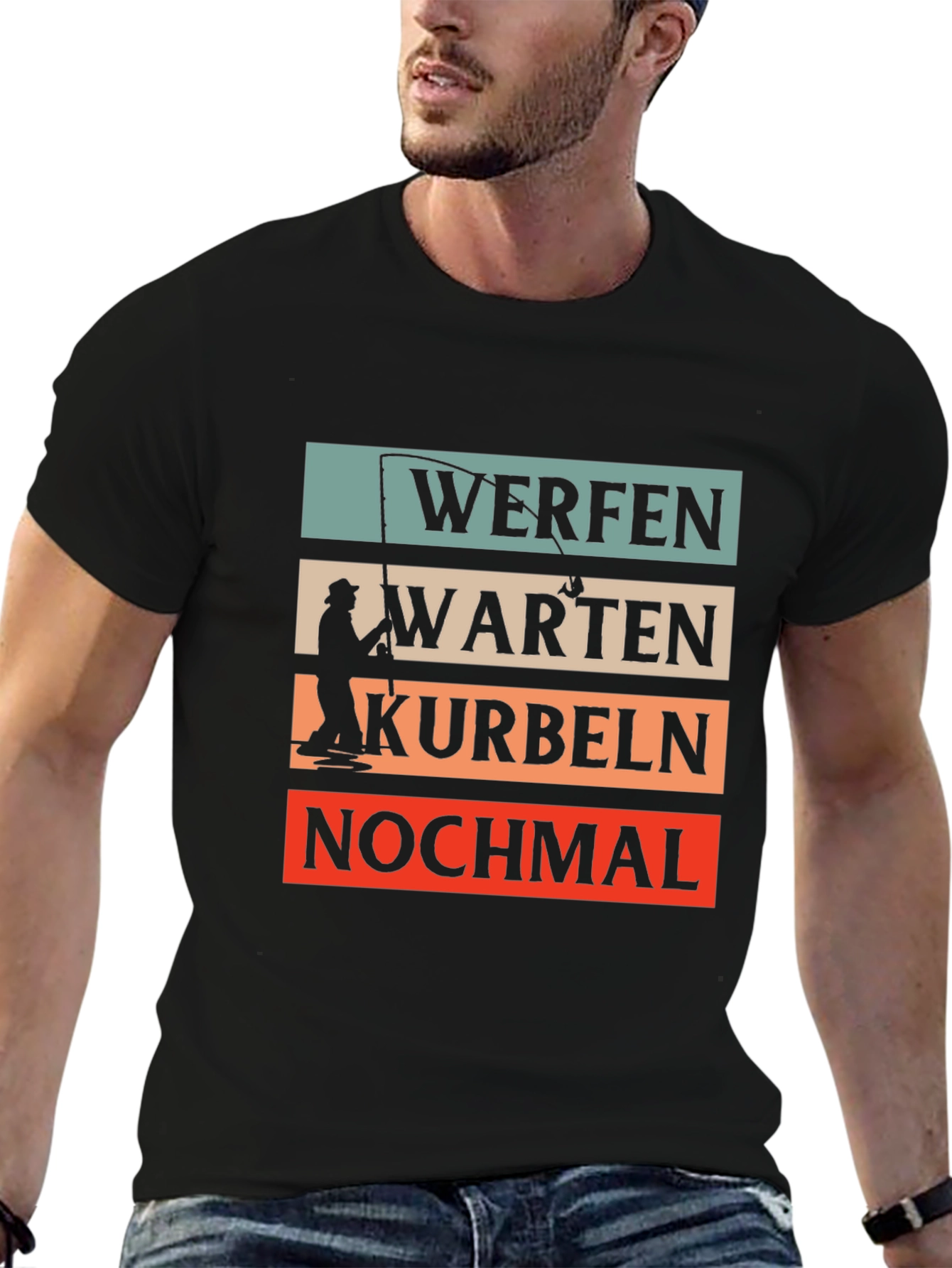 Fishing Themed Graphic T-Shirt - Werfen Warten Kurbeln