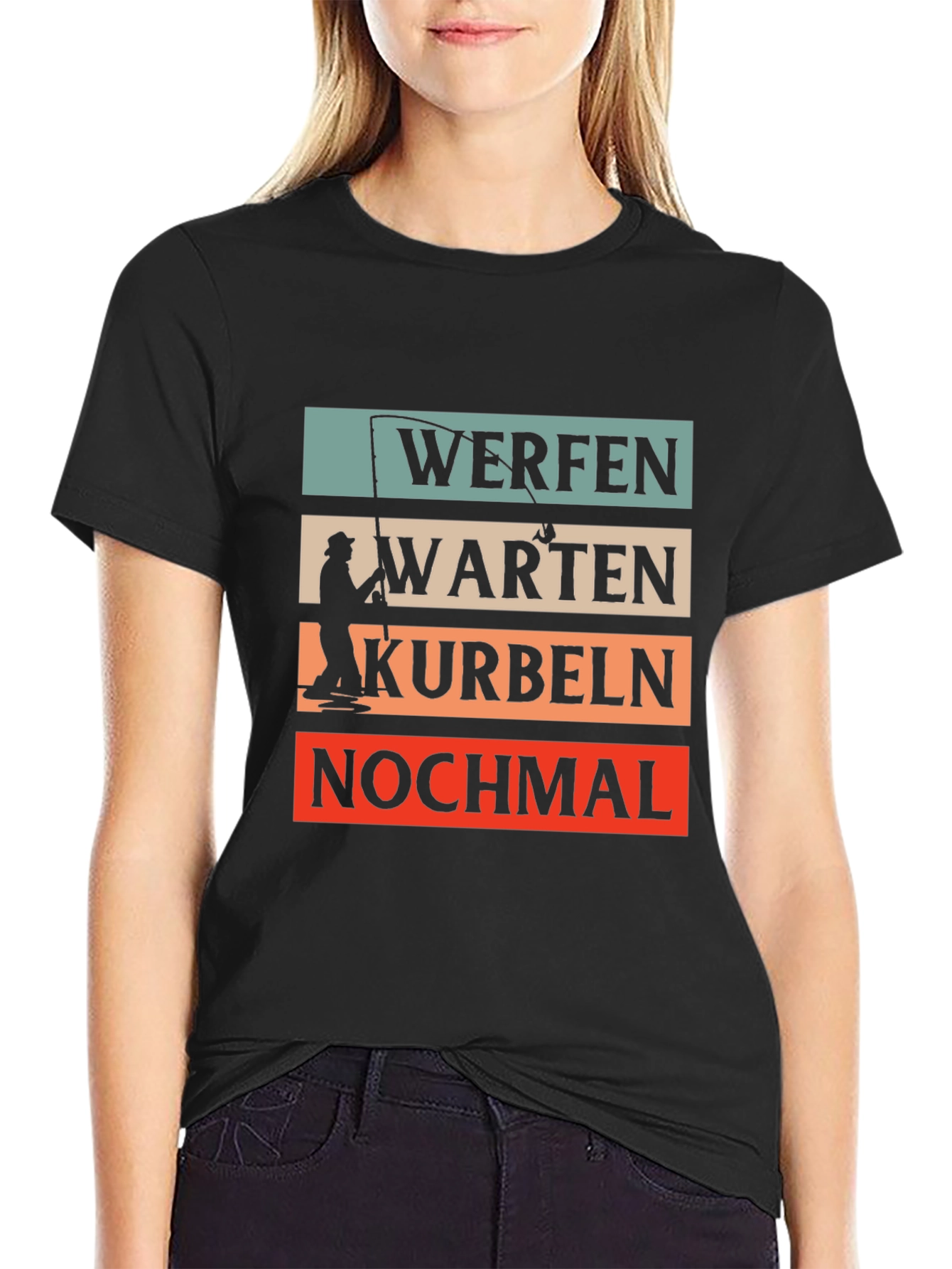 Fishing Themed Graphic T-Shirt - Werfen Warten Kurbeln