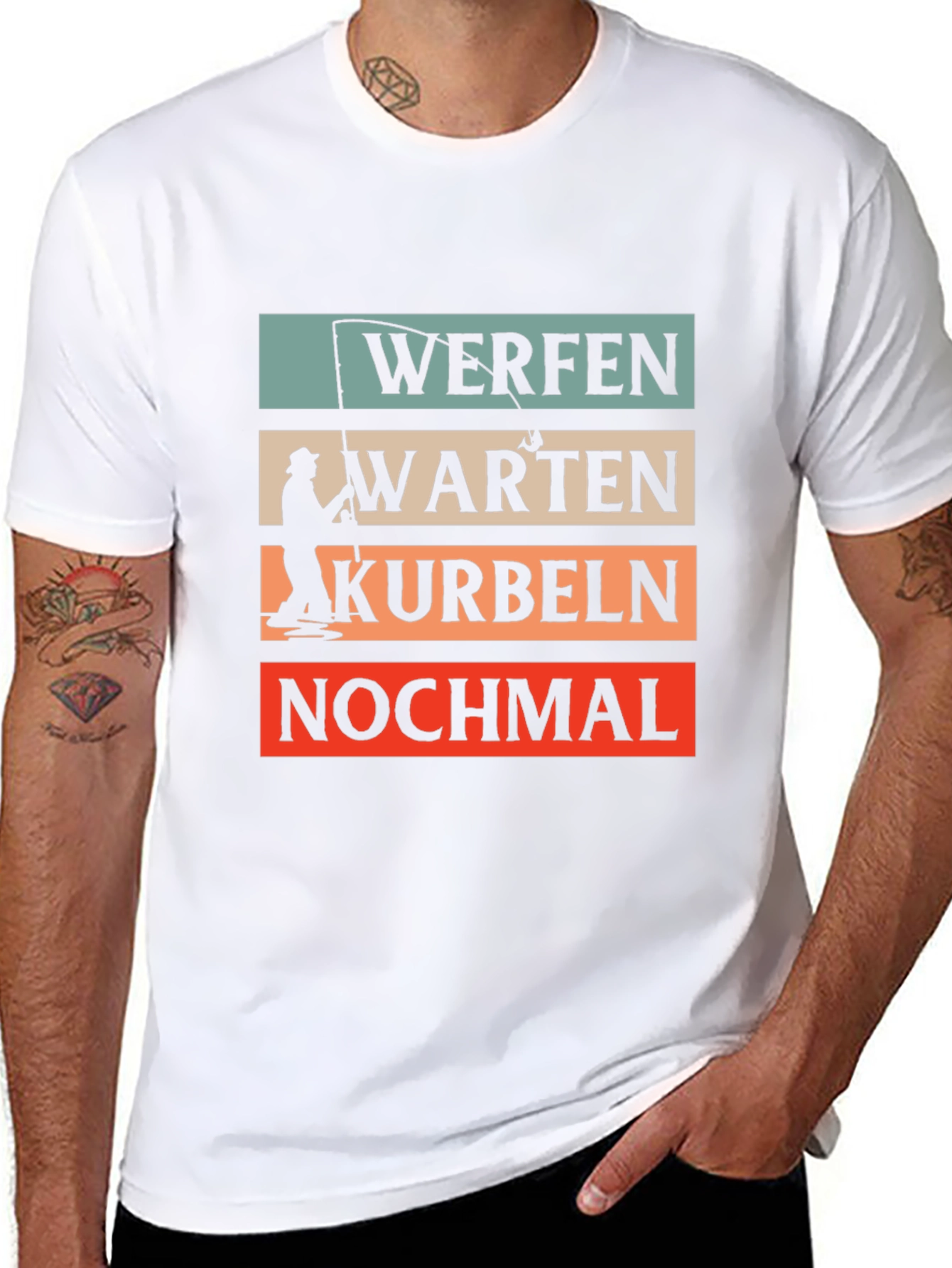 Fishing Themed Graphic T-Shirt - Werfen Warten Kurbeln