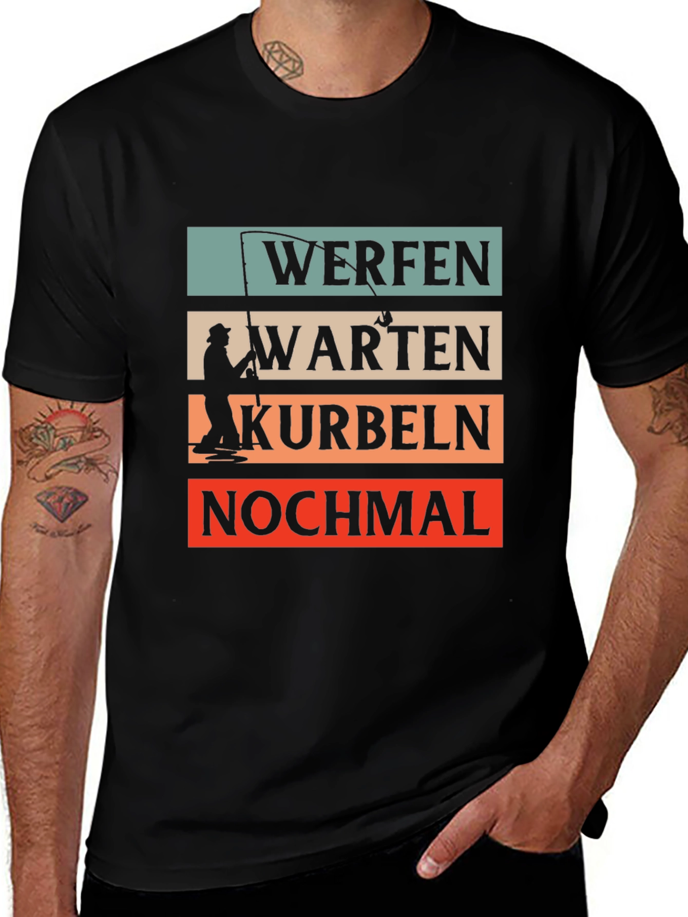 Fishing Themed Graphic T-Shirt - Werfen Warten Kurbeln
