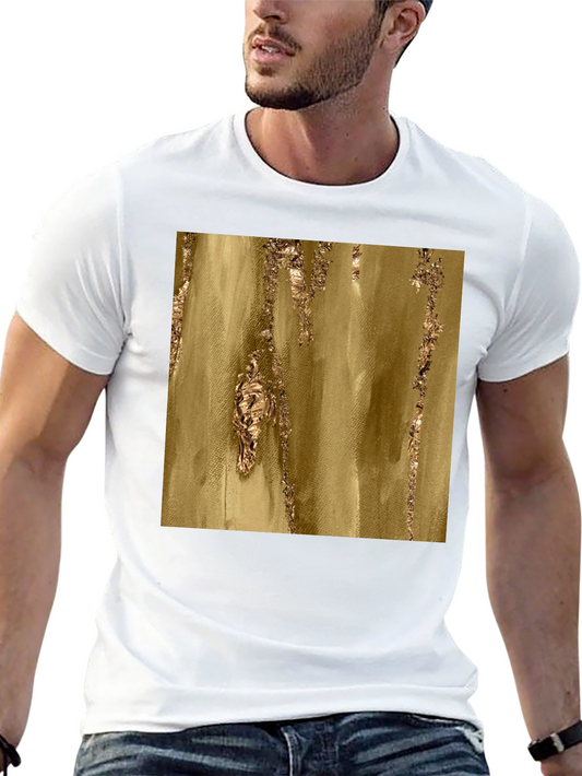 Abstract Gold Foil Print Black T-Shirt