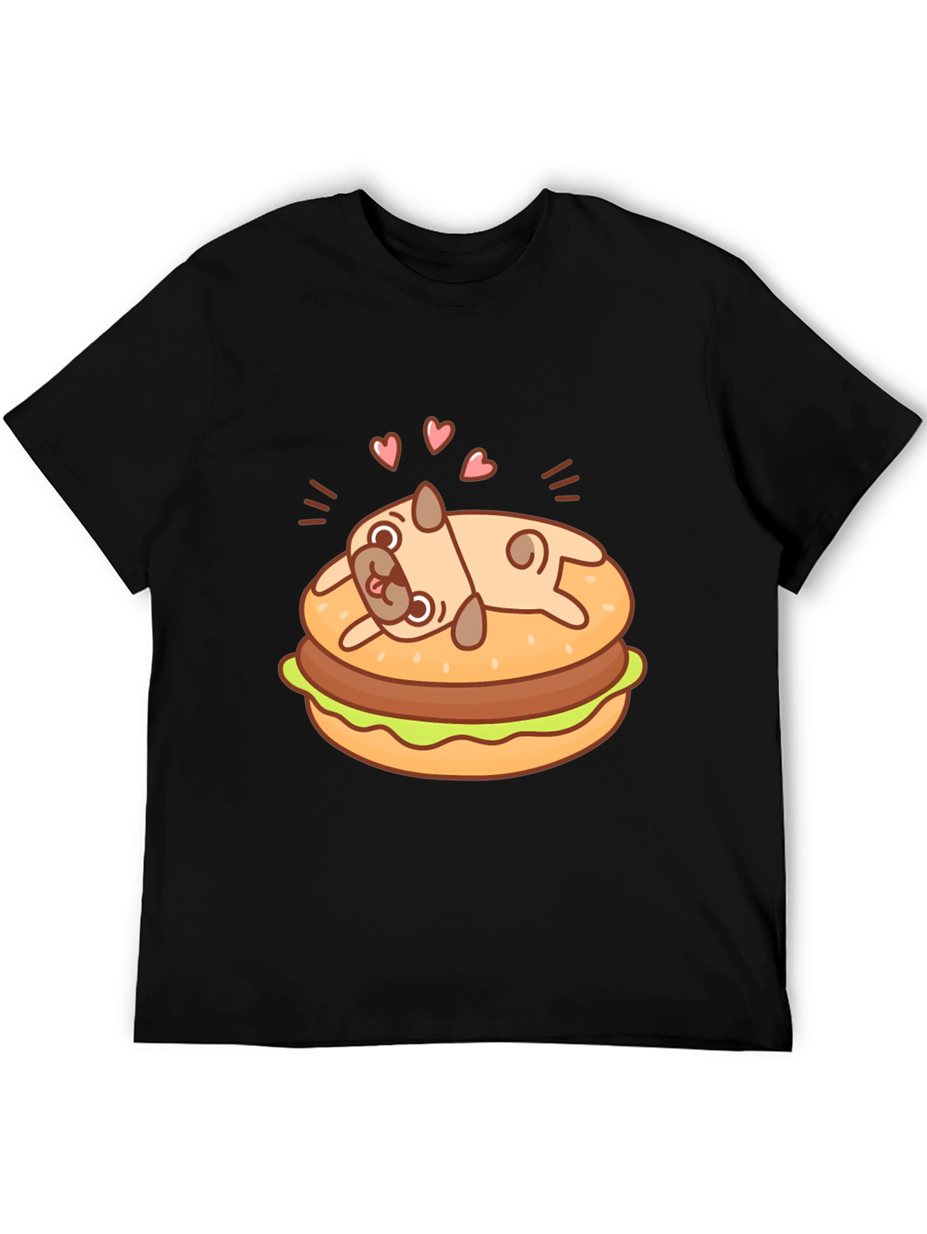 Pug Burger T-Shirt - Black Cute Graphic Tee