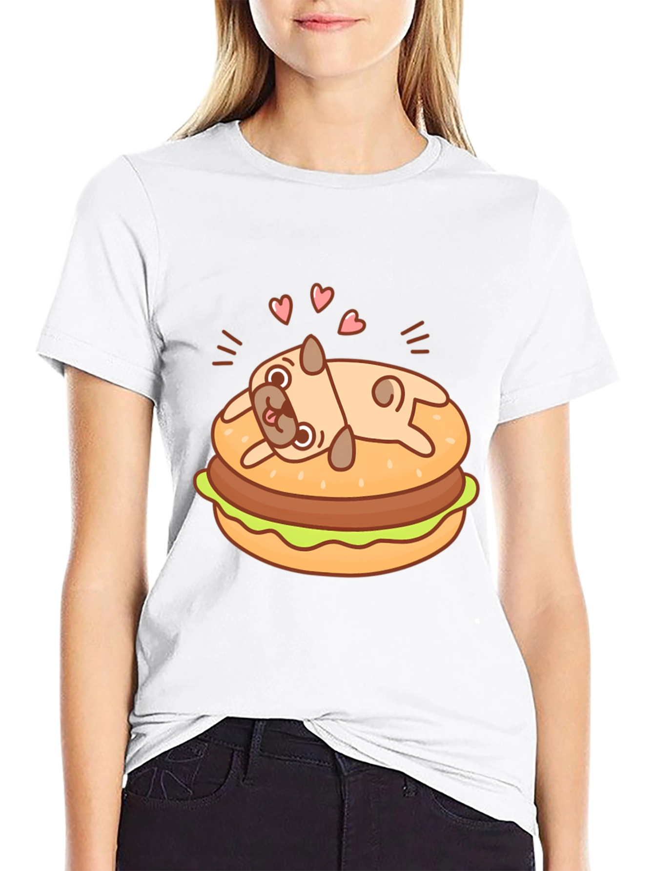 Pug Burger T-Shirt - Black Cute Graphic Tee