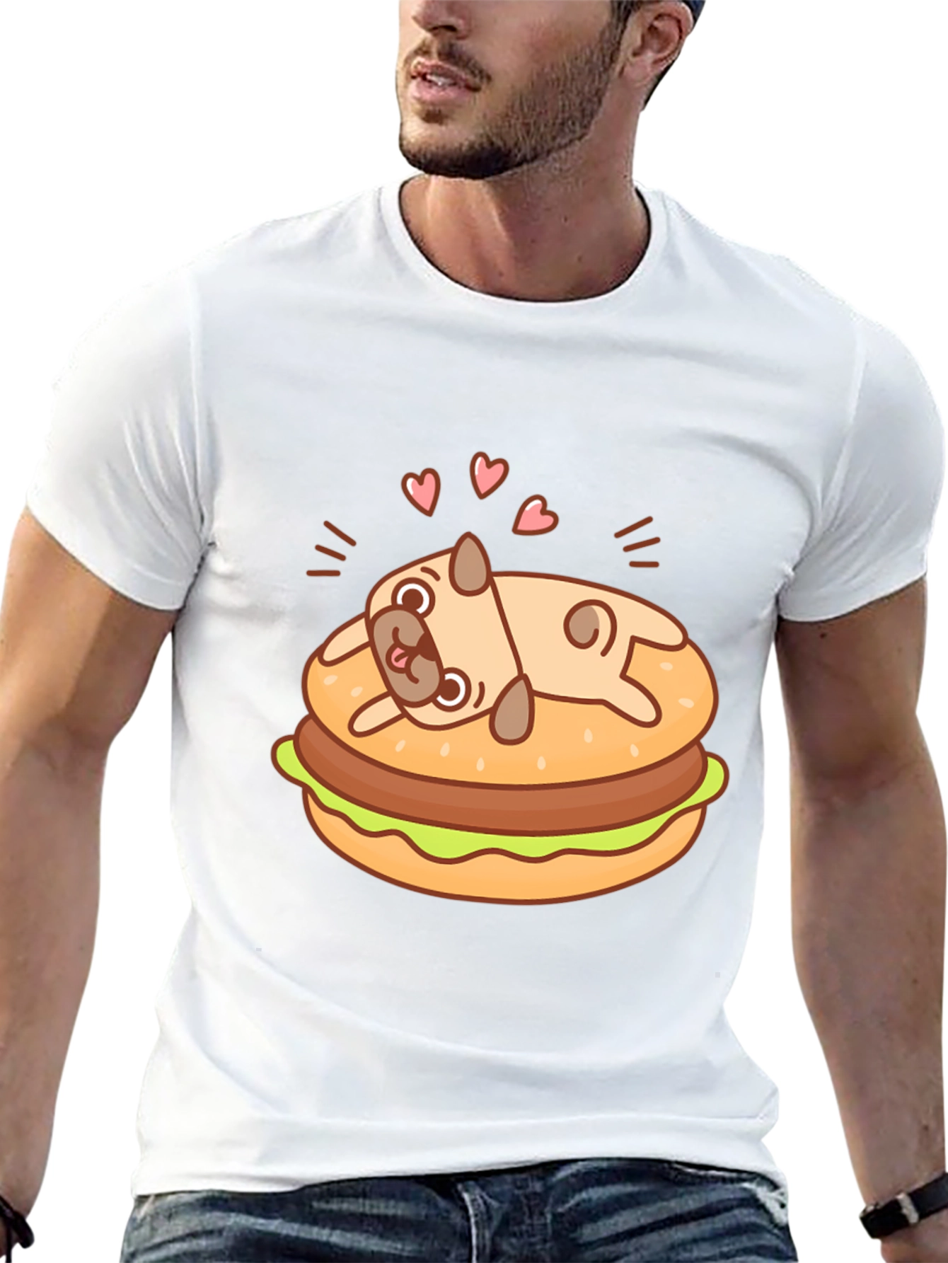 Pug Burger T-Shirt - Black Cute Graphic Tee