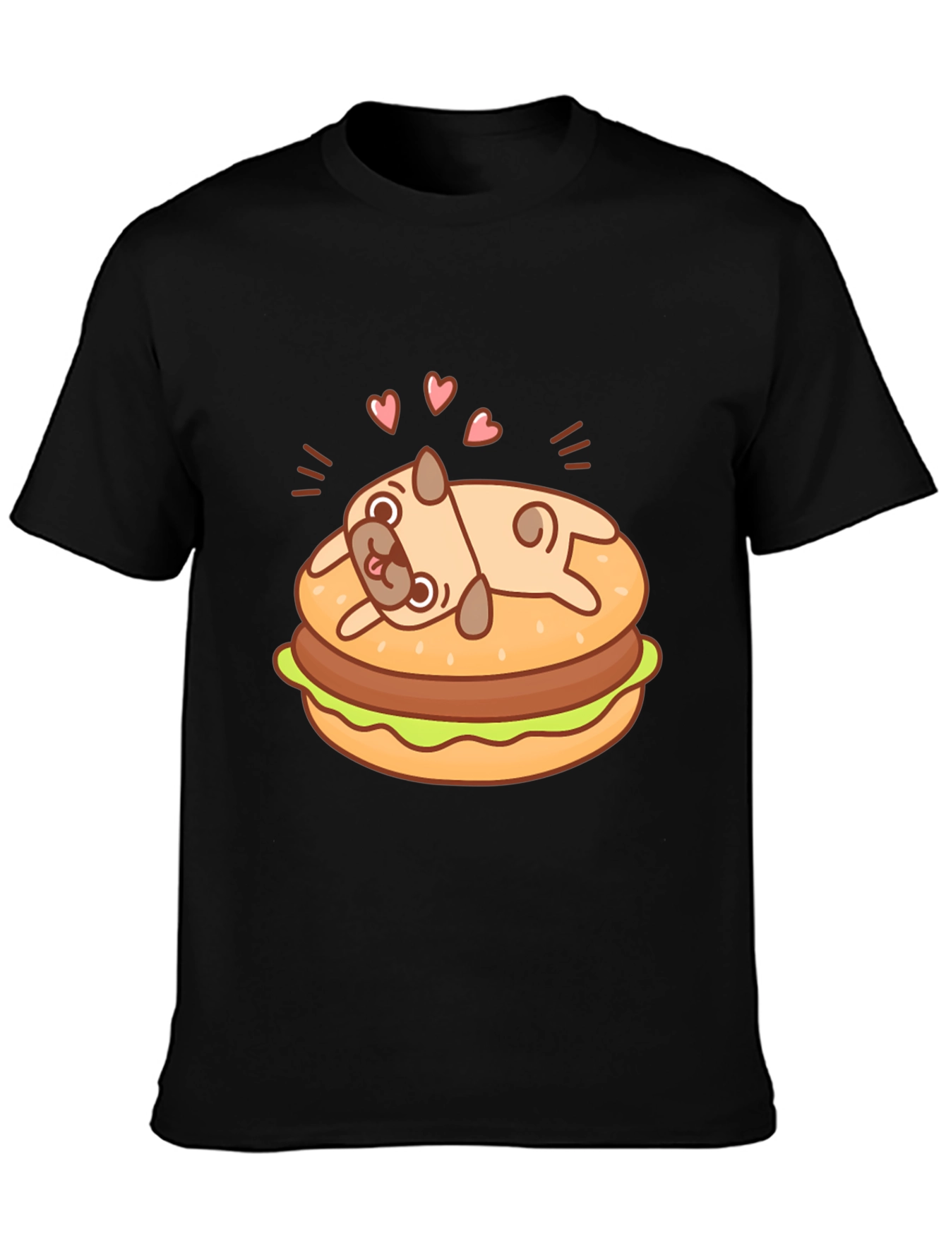 Pug Burger T-Shirt - Black Cute Graphic Tee