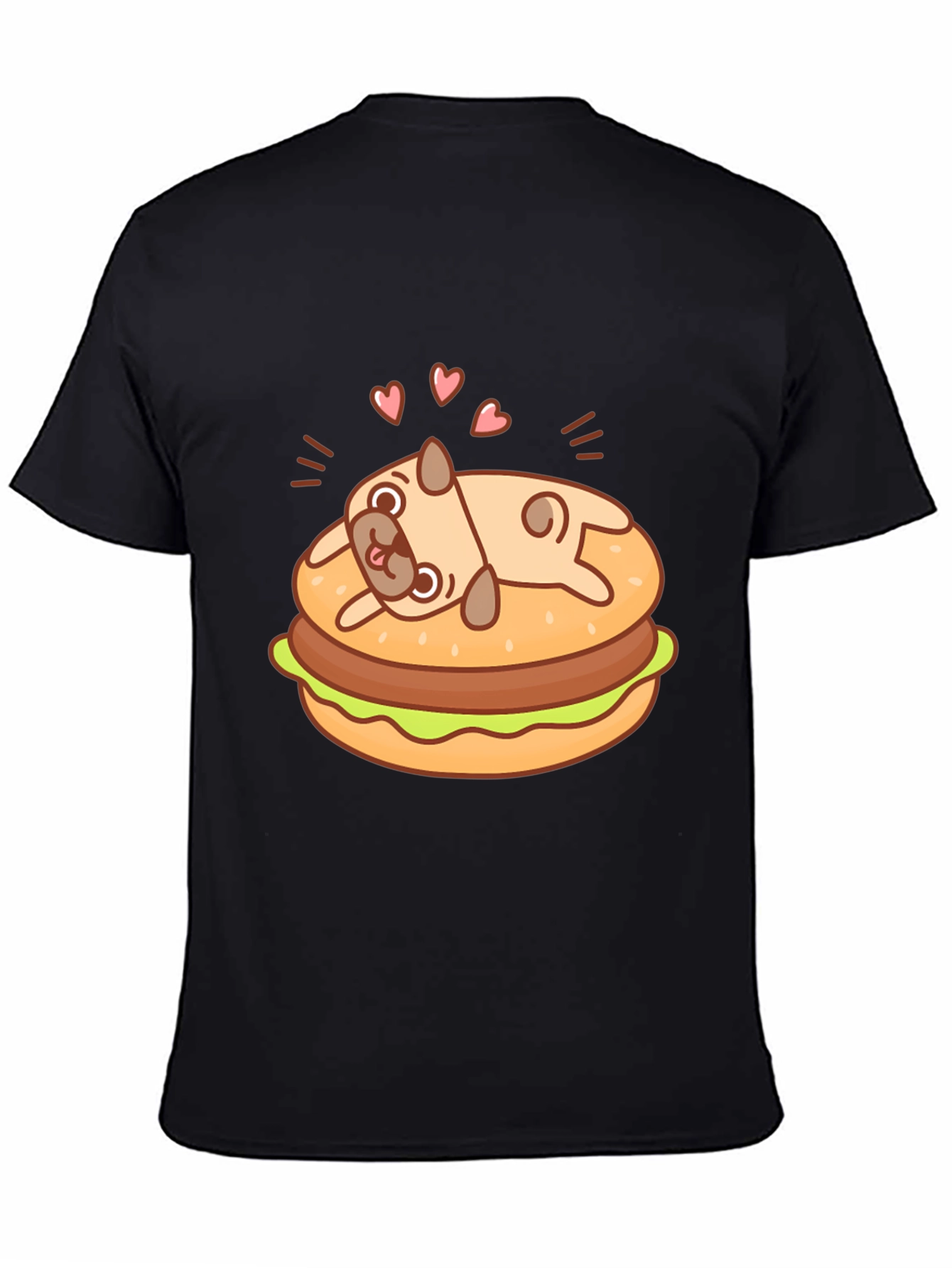 Pug Burger T-Shirt - Black Cute Graphic Tee