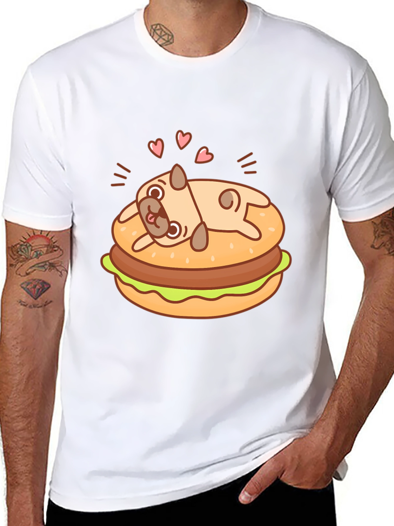 Pug Burger T-Shirt - Black Cute Graphic Tee