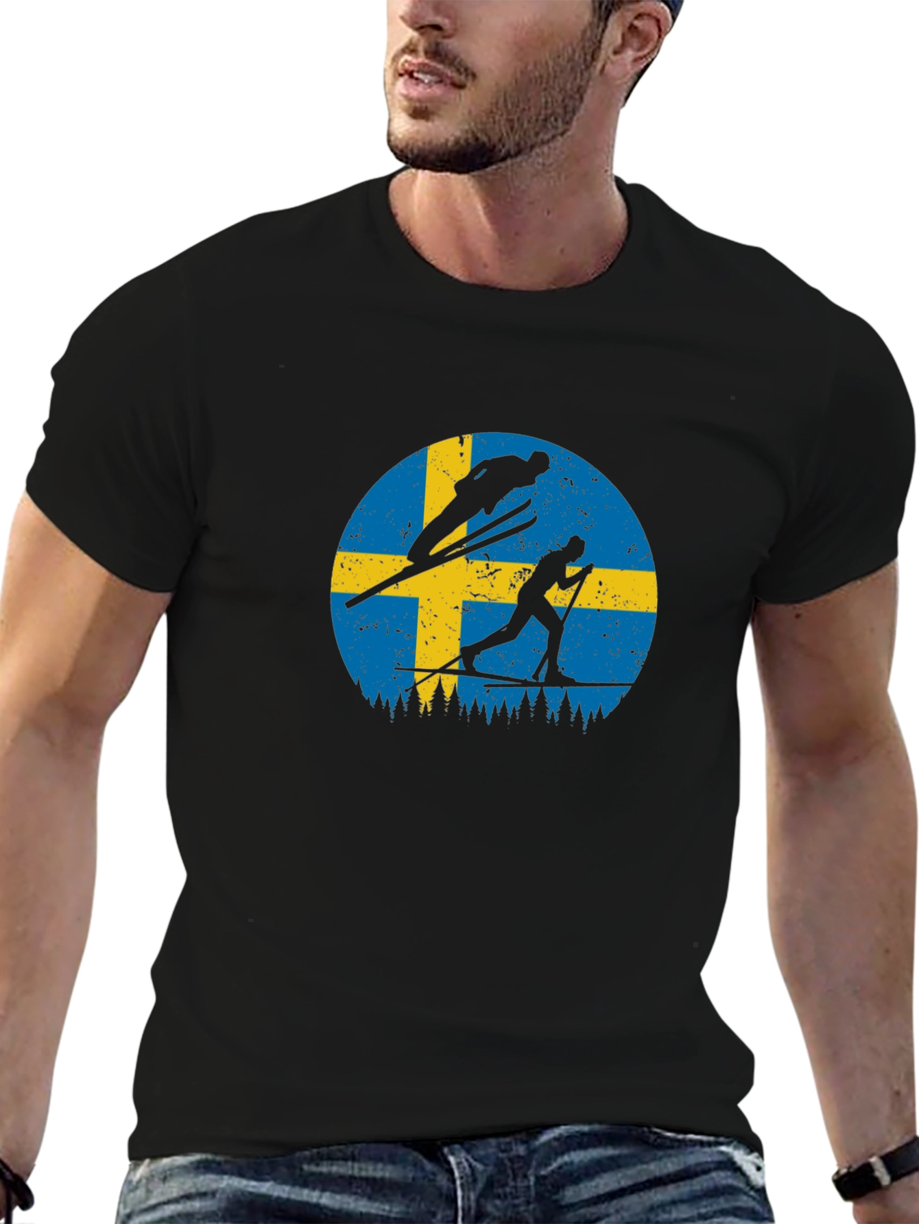 Swedish Flag Ski T-Shirt