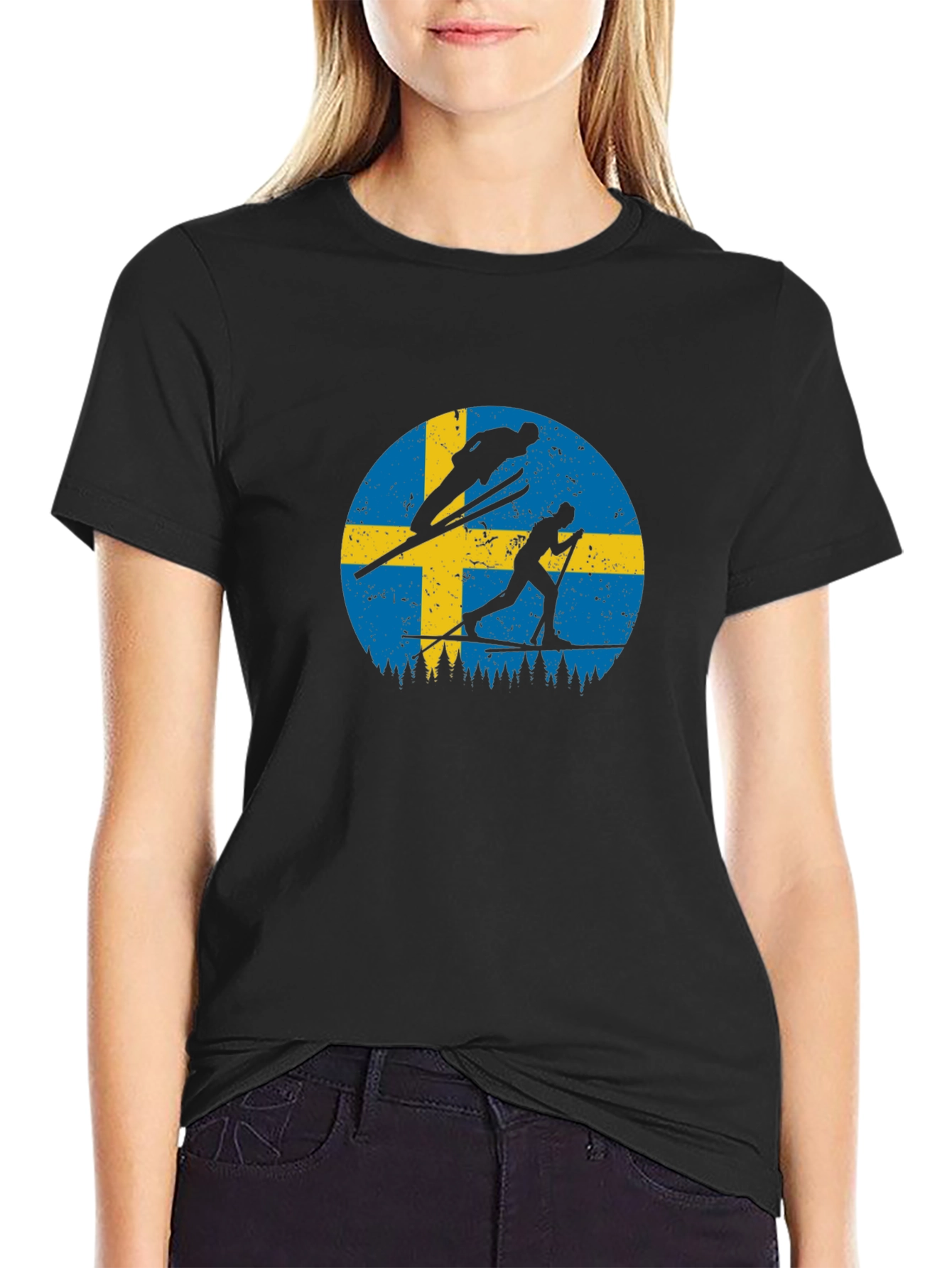 Swedish Flag Ski T-Shirt
