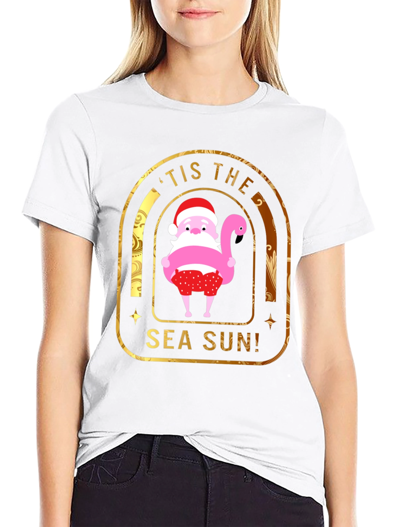 Tis the Sea Sun! Santa Flamingo Mens T-Shirt