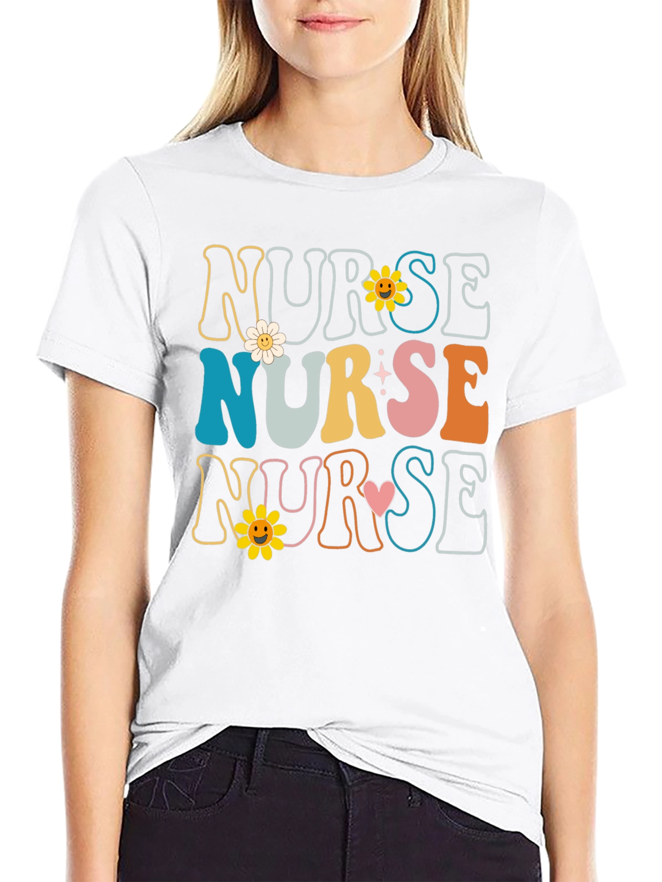 Retro Nurse T-Shirt with Floral Design