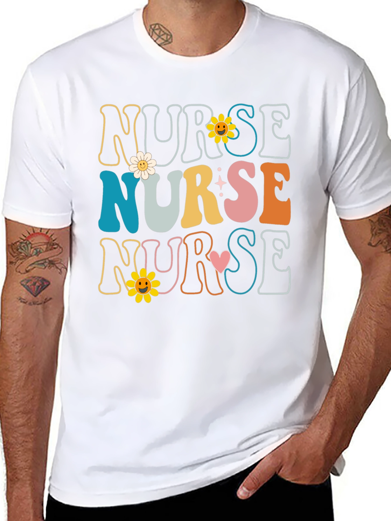 Retro Nurse T-Shirt with Floral Design