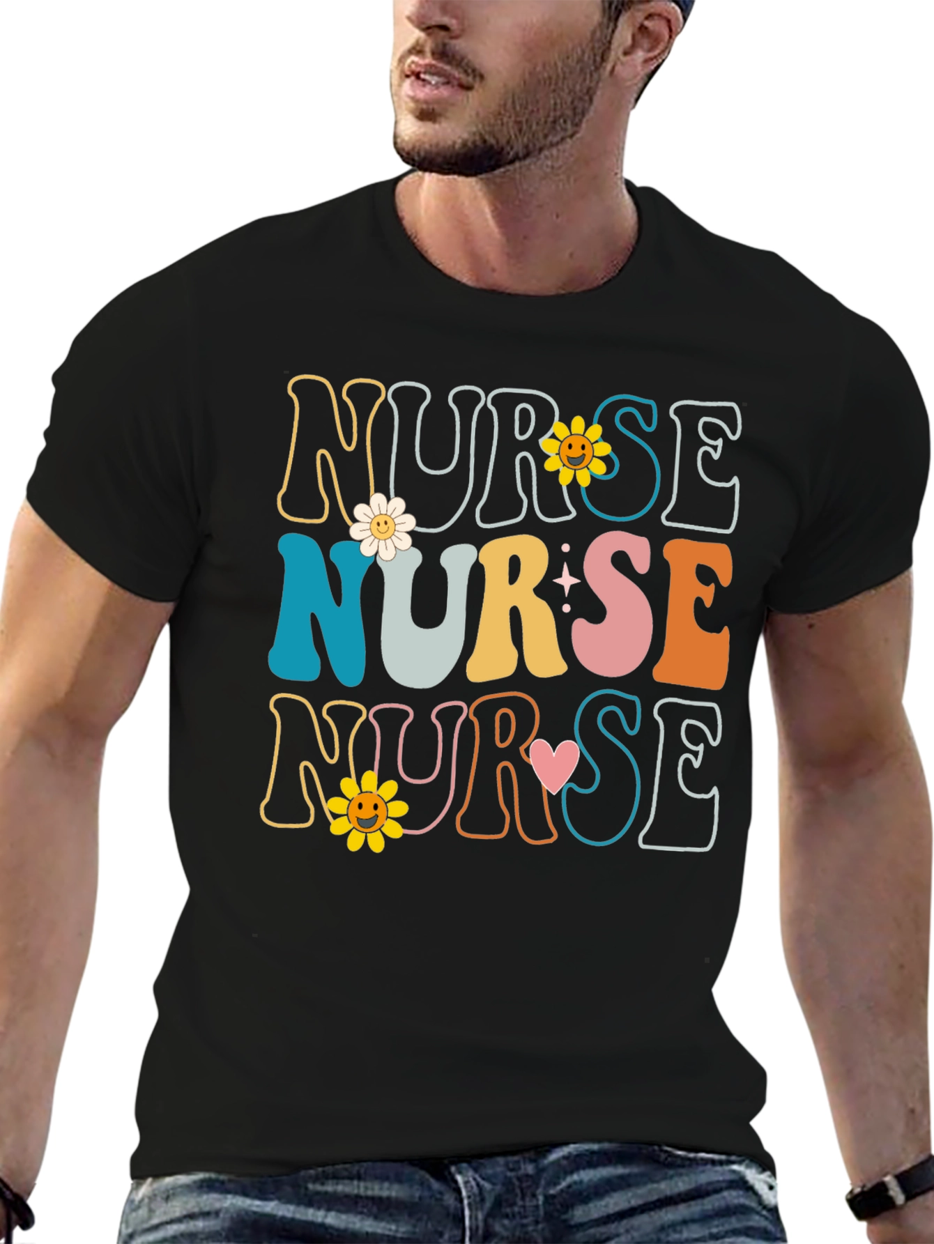 Retro Nurse T-Shirt with Floral Design