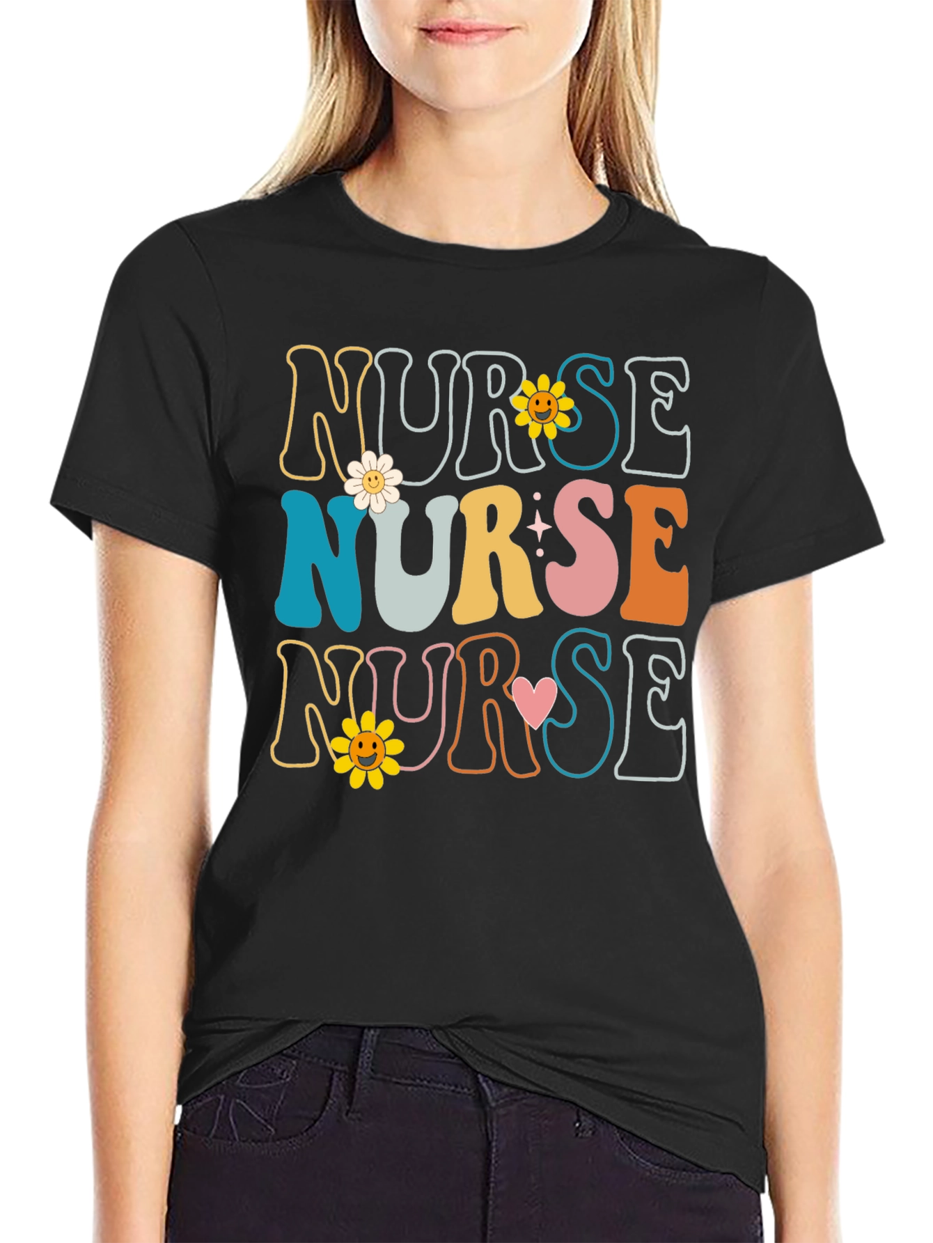 Retro Nurse T-Shirt with Floral Design