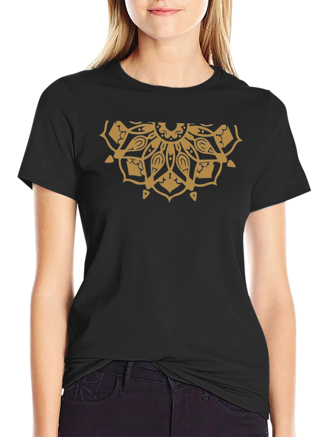 Gold Mandala Graphic Black Tee