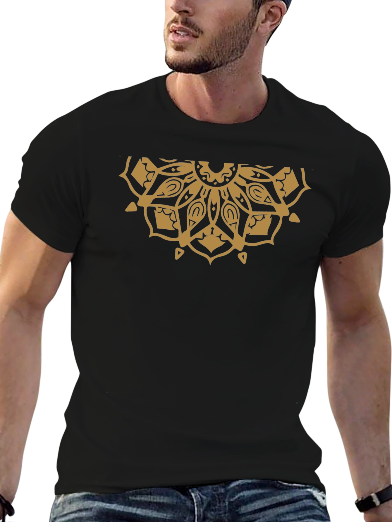 Gold Mandala Graphic Black Tee
