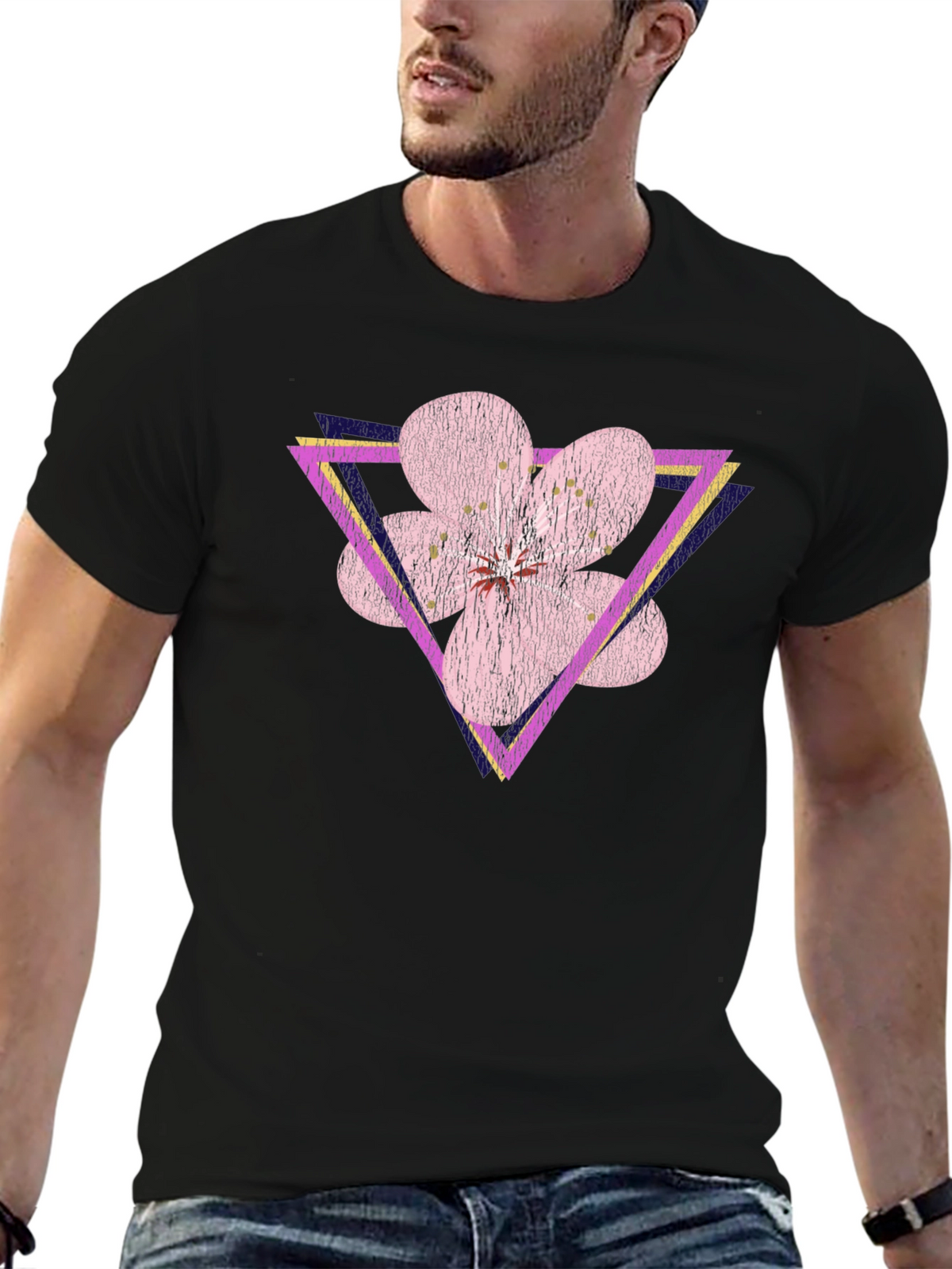 Geometric Floral T-Shirt - Abstract Flower Triangle Design