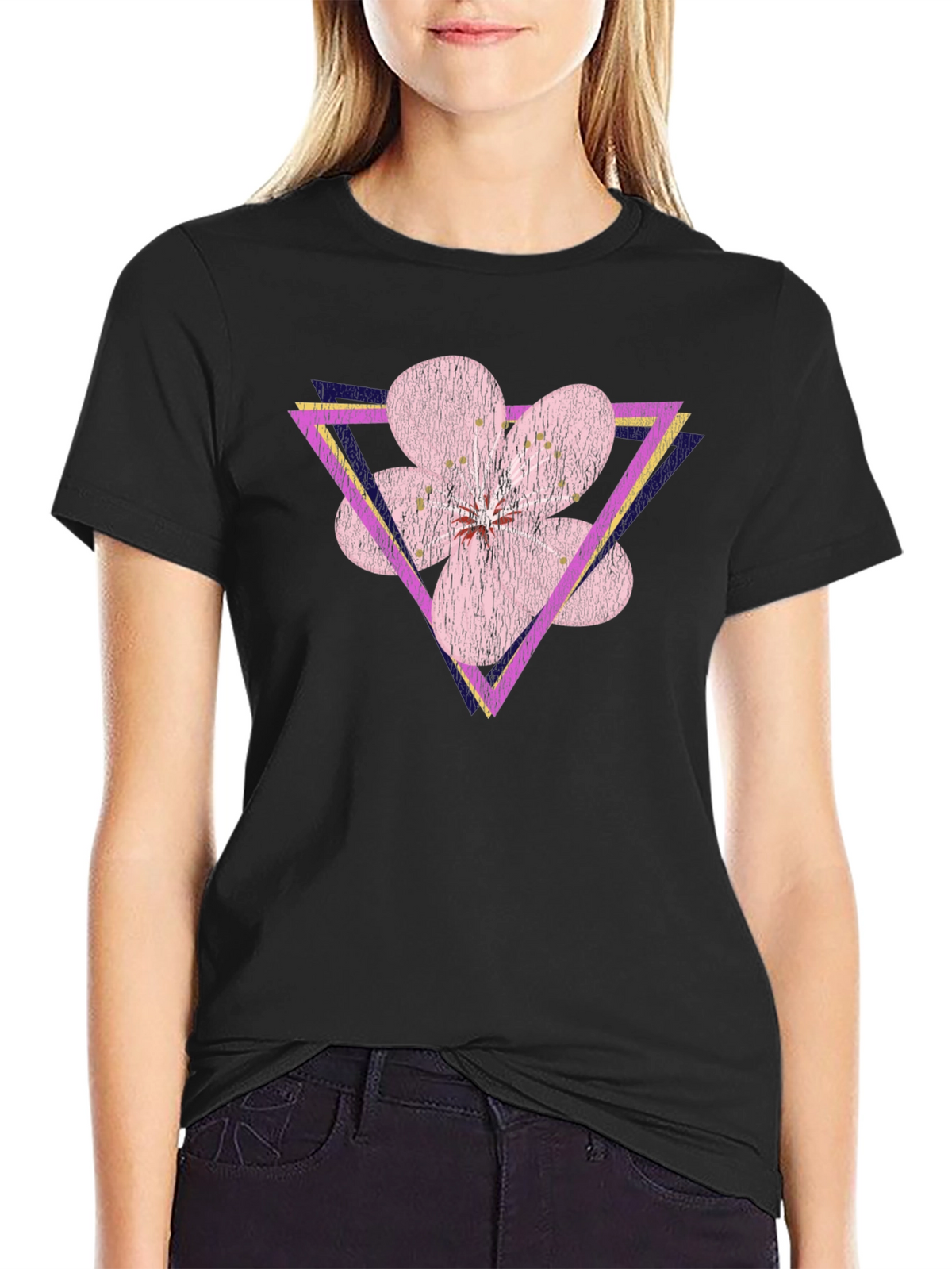 Geometric Floral T-Shirt - Abstract Flower Triangle Design