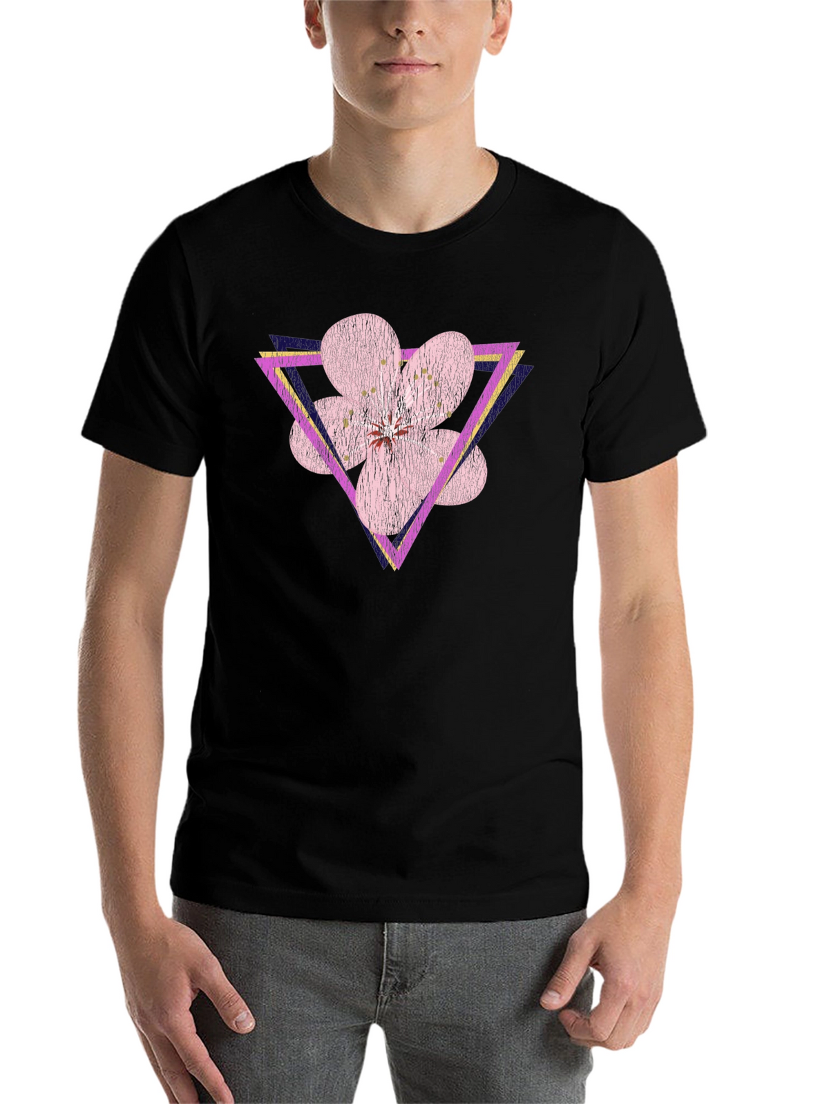 Geometric Floral T-Shirt - Abstract Flower Triangle Design