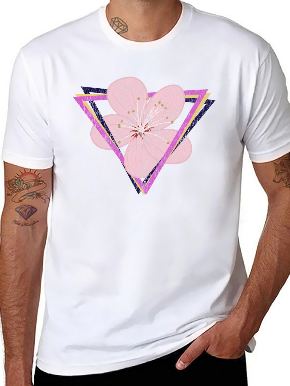 Geometric Floral T-Shirt - Abstract Flower Triangle Design