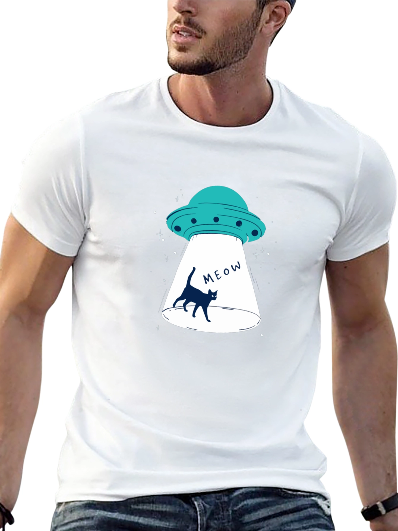 Alien Abduction Cat T-Shirt - Black