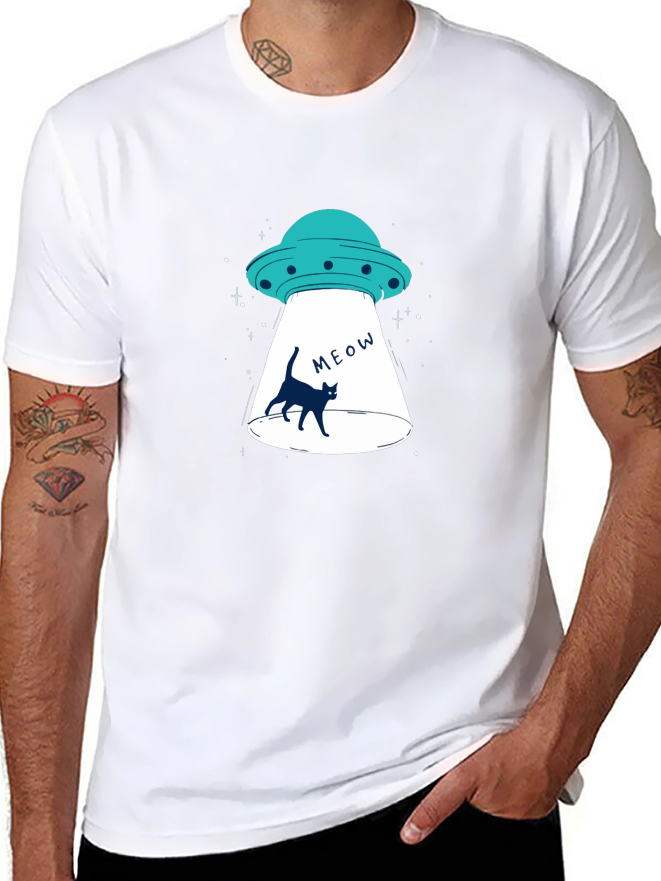 Alien Abduction Cat T-Shirt - Black
