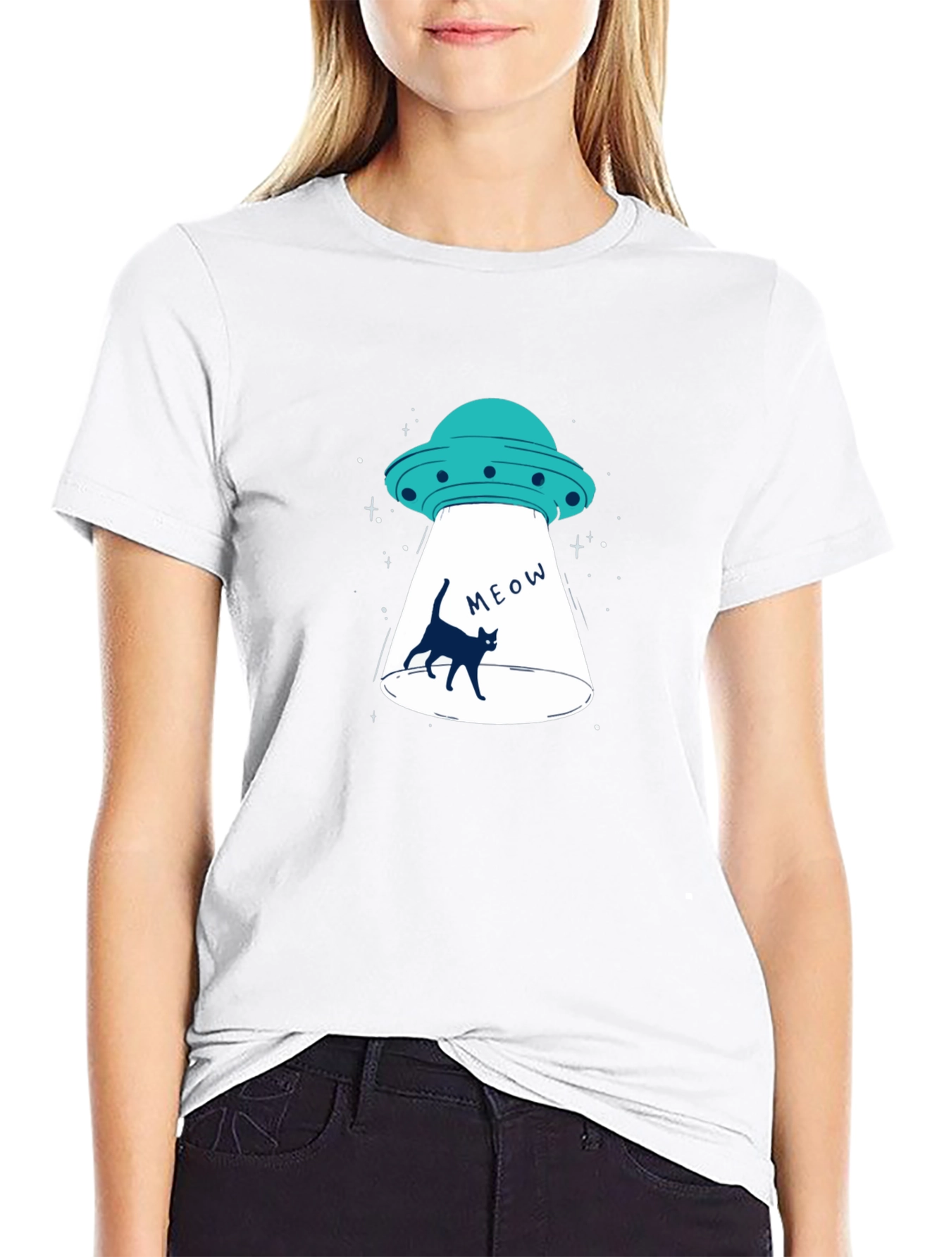 Alien Abduction Cat T-Shirt - Black