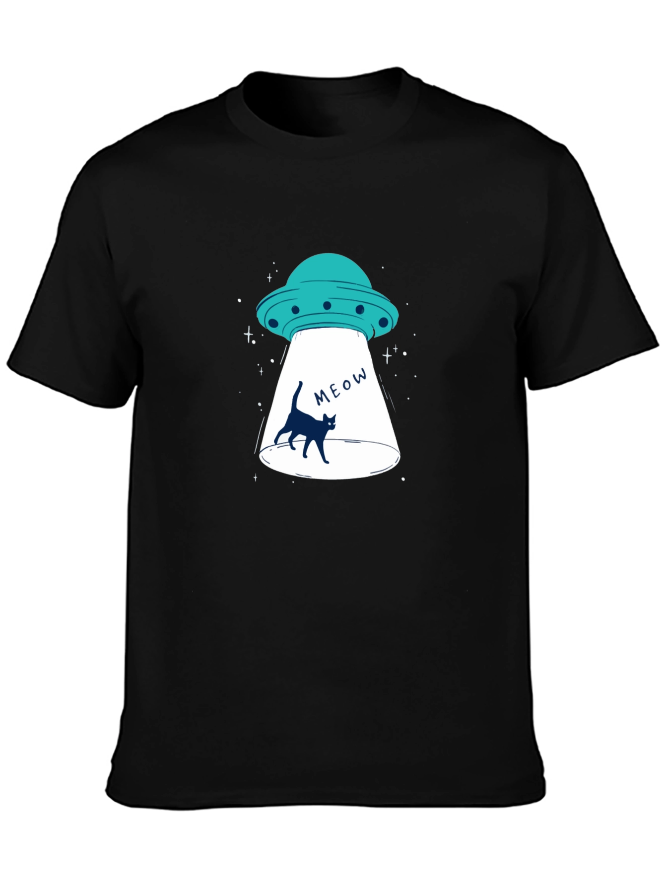 Alien Abduction Cat T-Shirt - Black