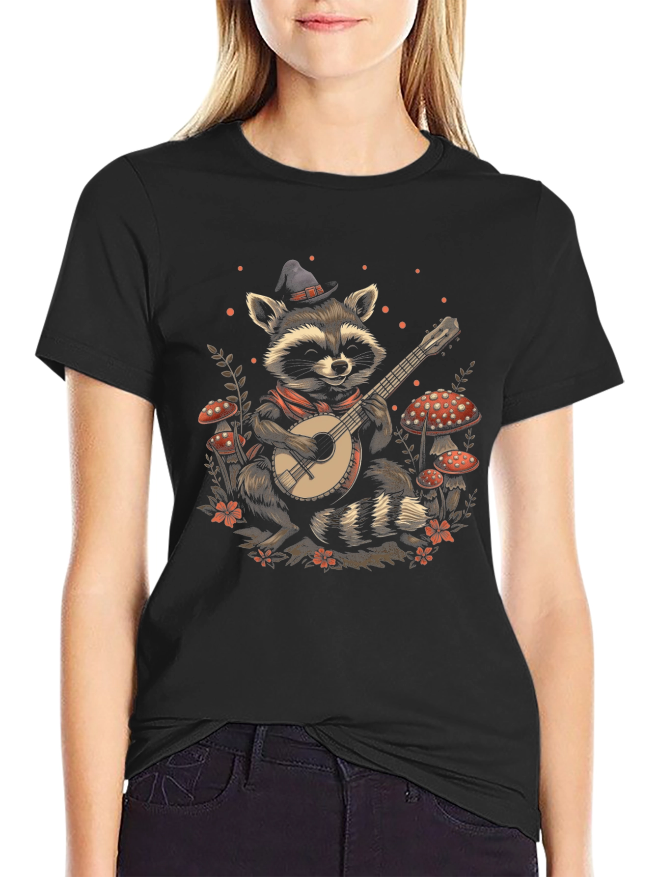 Raccoon Banjo T-Shirt - Musical Wildlife Tee