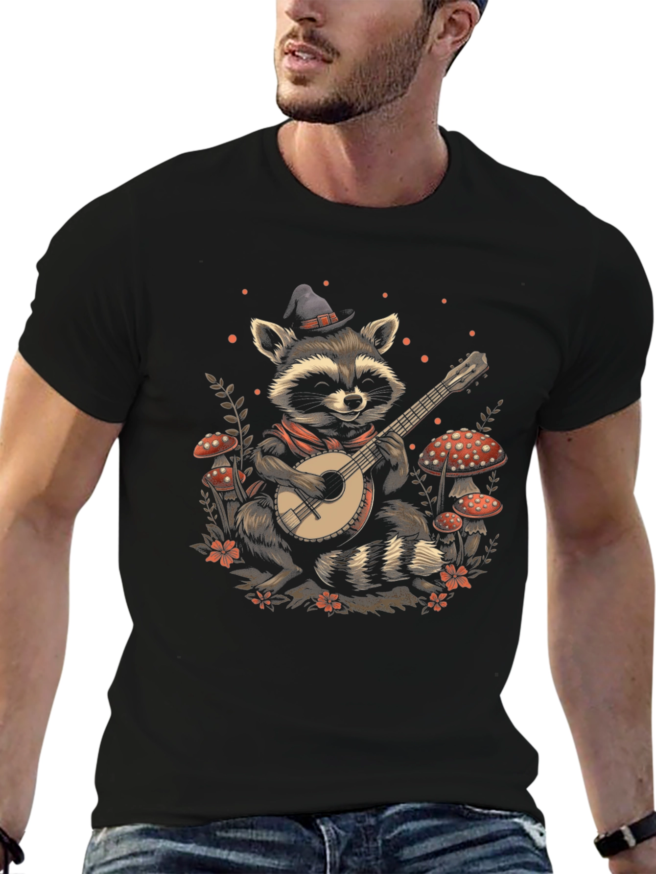 Raccoon Banjo T-Shirt - Musical Wildlife Tee