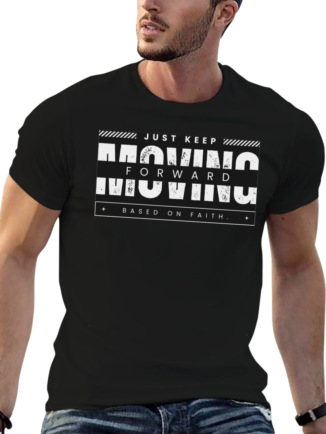 Just Keep Moving Forward Black Graphic Tee