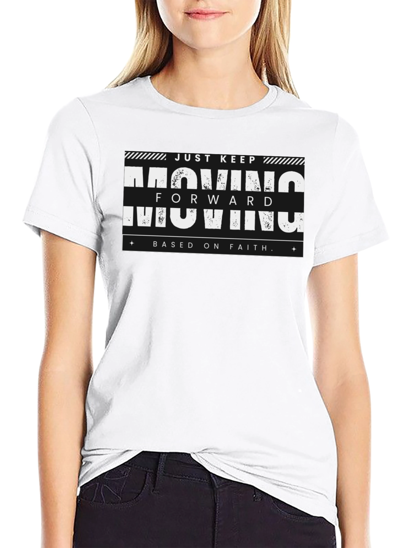 Just Keep Moving Forward Black Graphic Tee