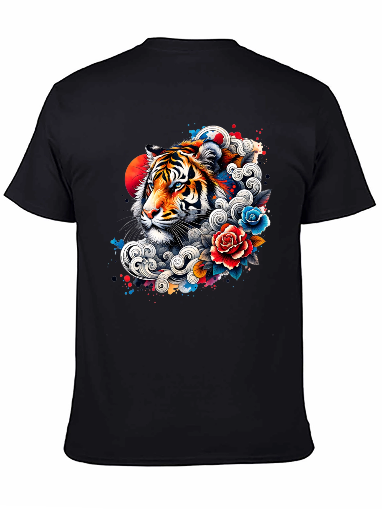 Tiger Floral Graphic Print Black T-Shirt