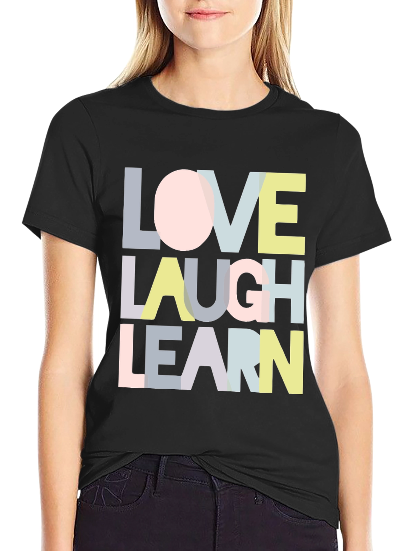 Love Laugh Learn Graphic T-Shirt - Black