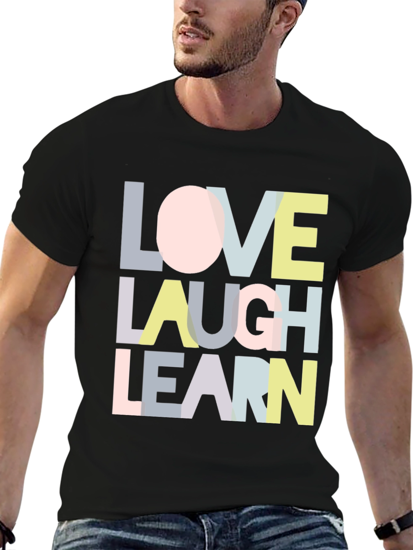Love Laugh Learn Graphic T-Shirt - Black