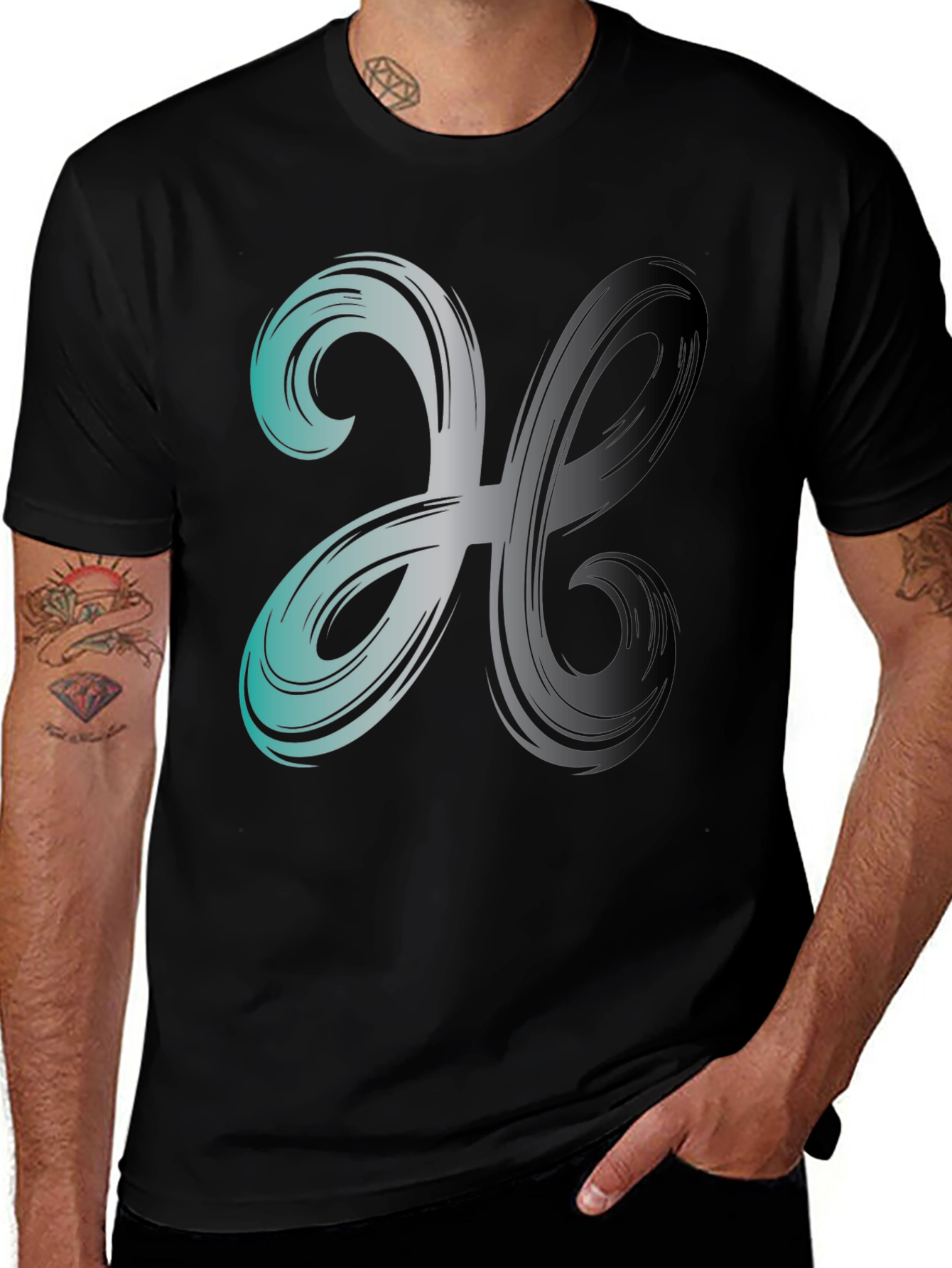 Abstract Swirl Graphic Print Mens Black T-Shirt