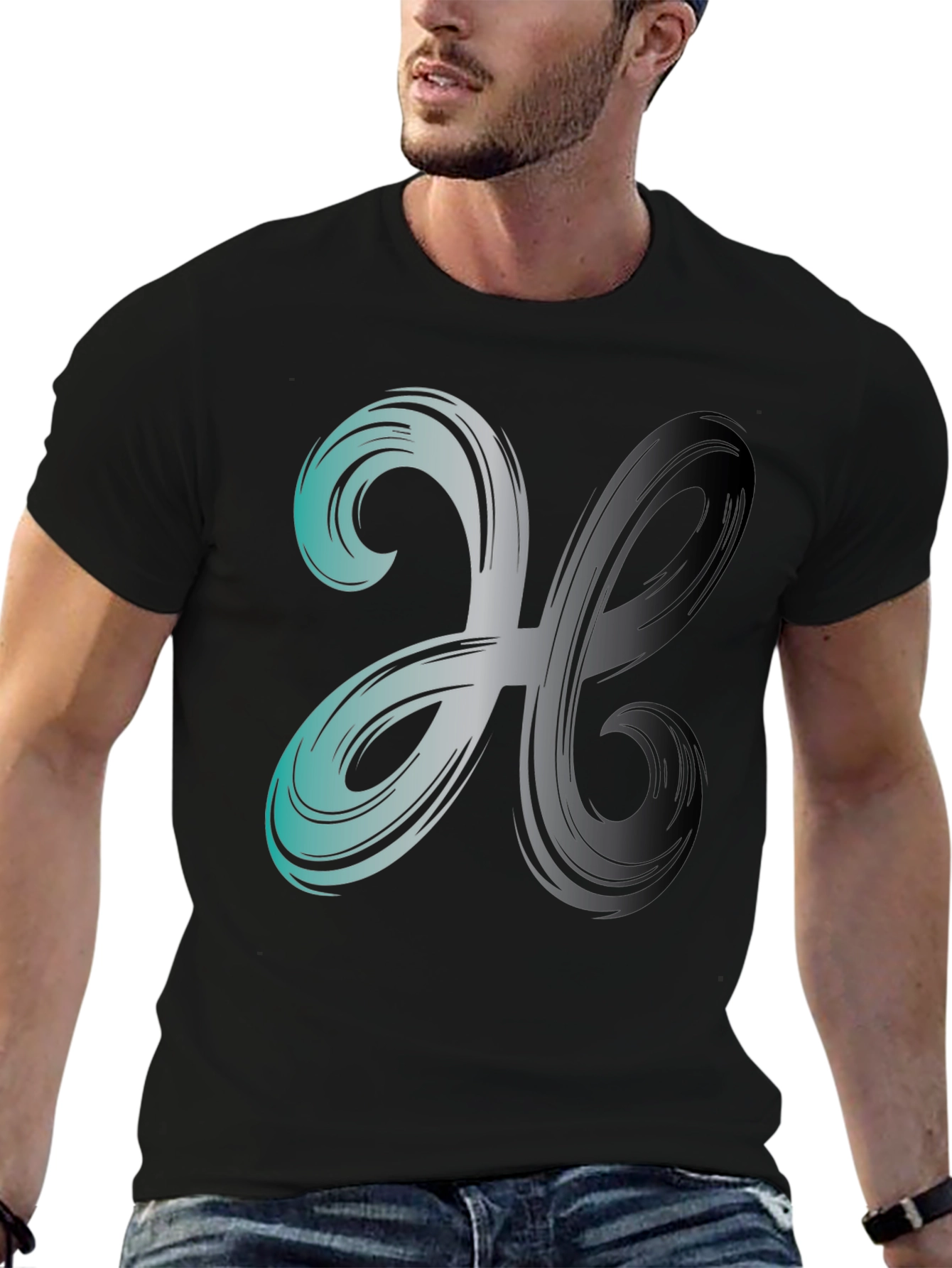 Abstract Swirl Graphic Print Mens Black T-Shirt