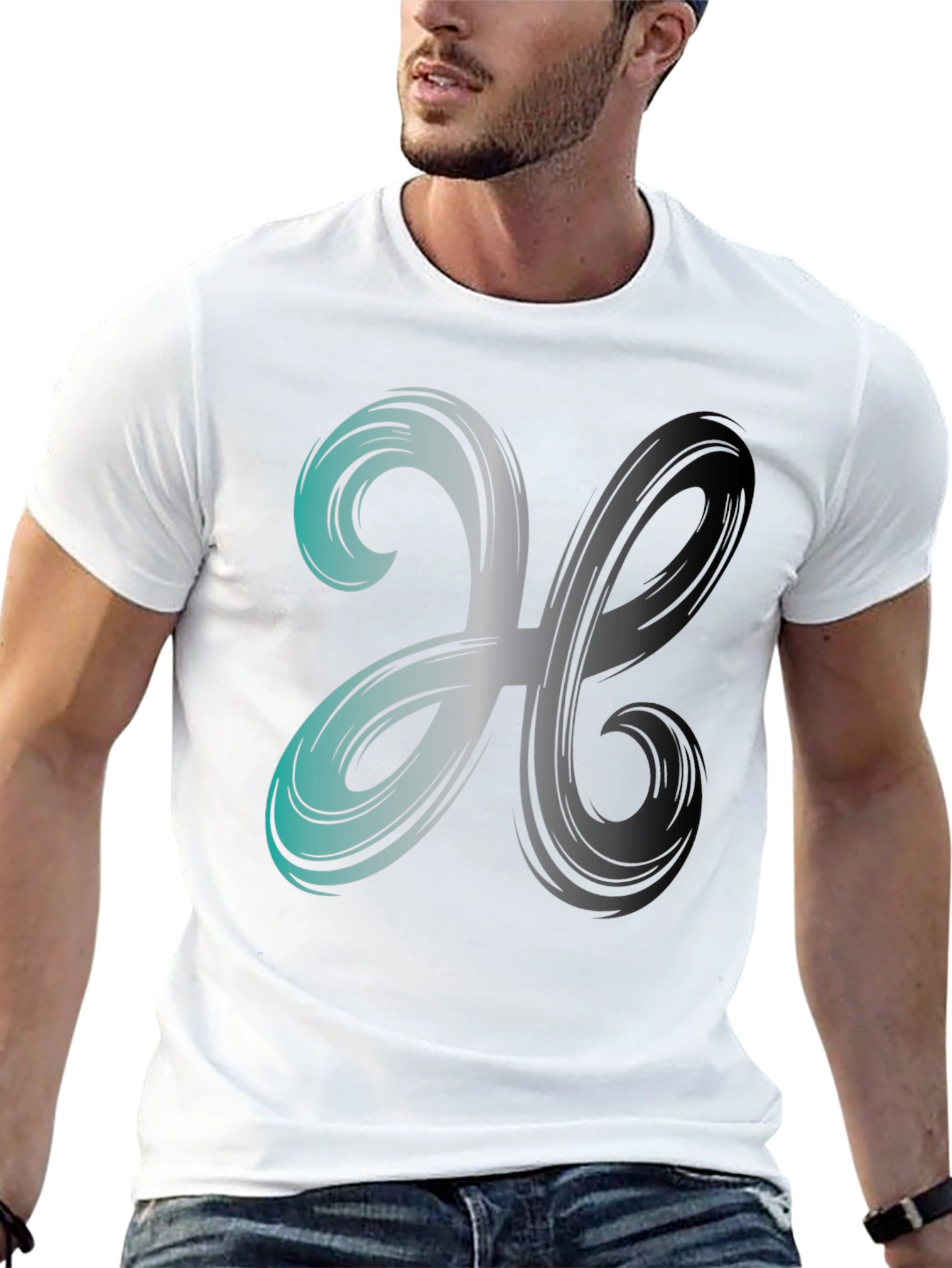 Abstract Swirl Graphic Print Mens Black T-Shirt