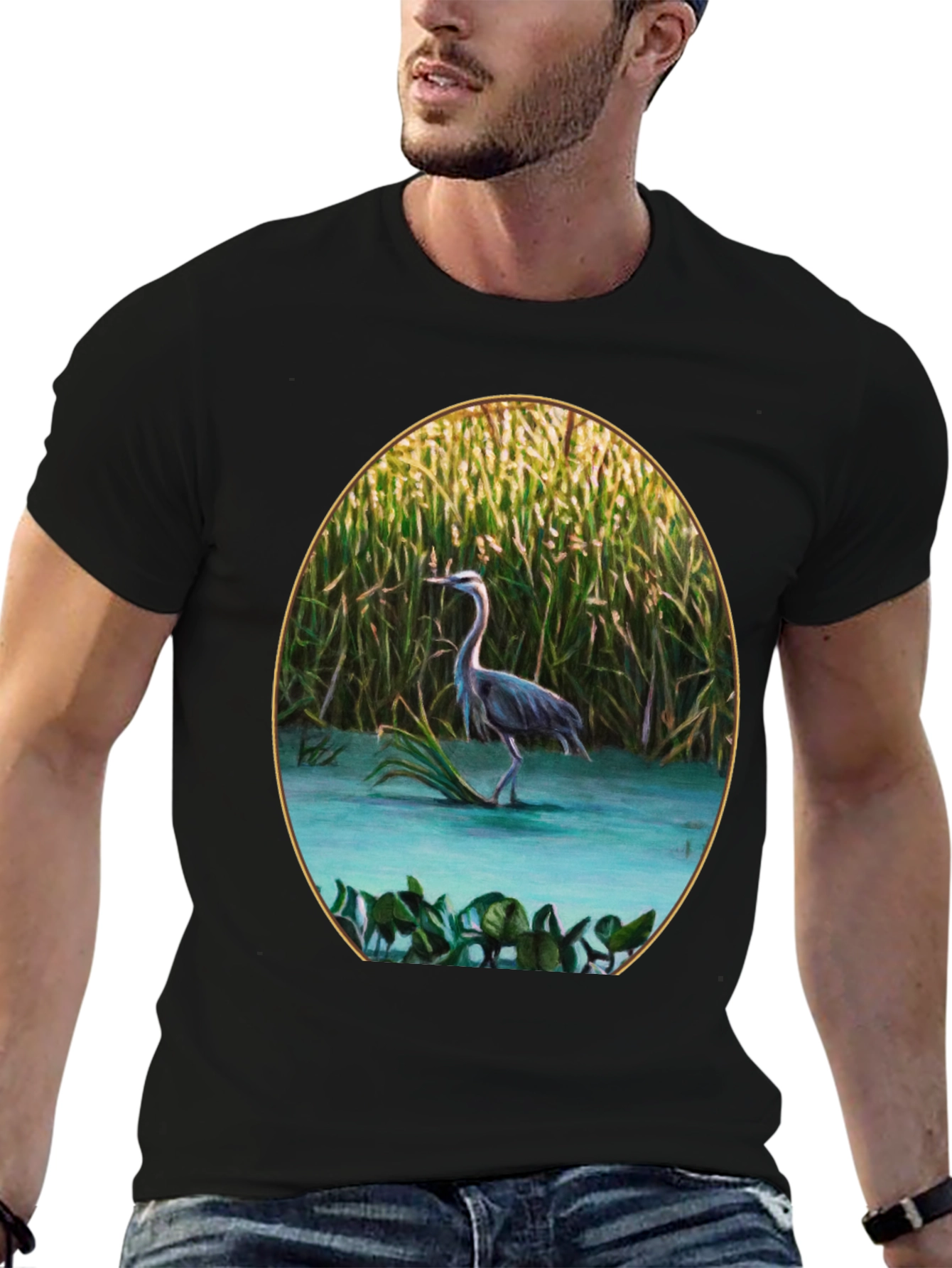 Heron in Marsh Graphic Tee - Black
