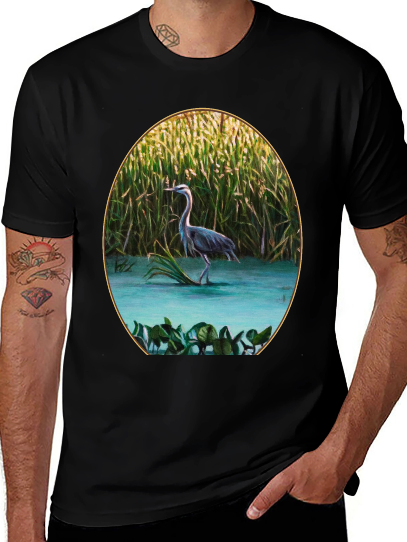 Heron in Marsh Graphic Tee - Black