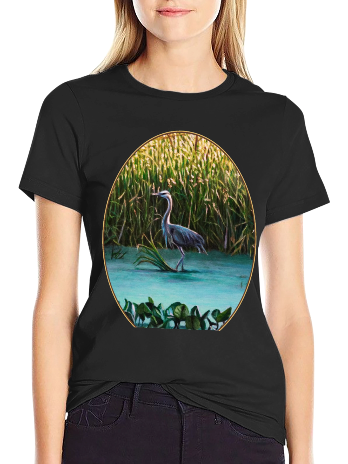 Heron in Marsh Graphic Tee - Black