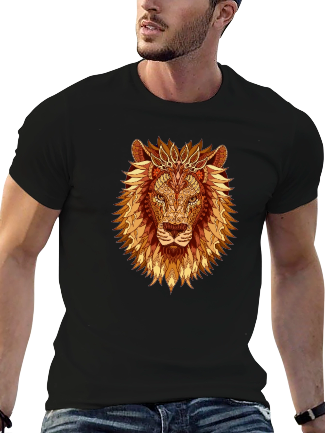 Lion Graphic Print T-Shirt - Mens Black Tee