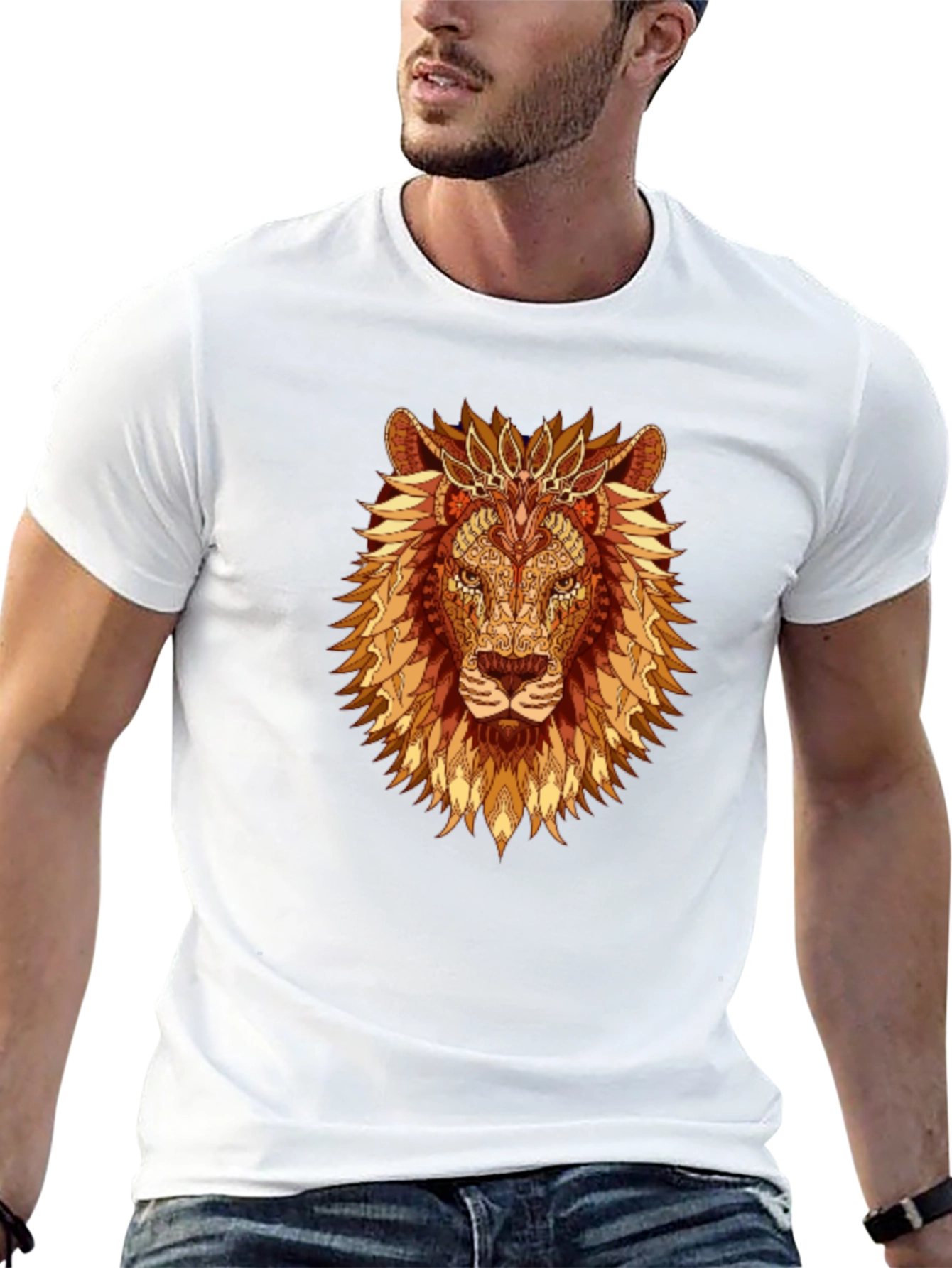 Lion Graphic Print T-Shirt - Mens Black Tee